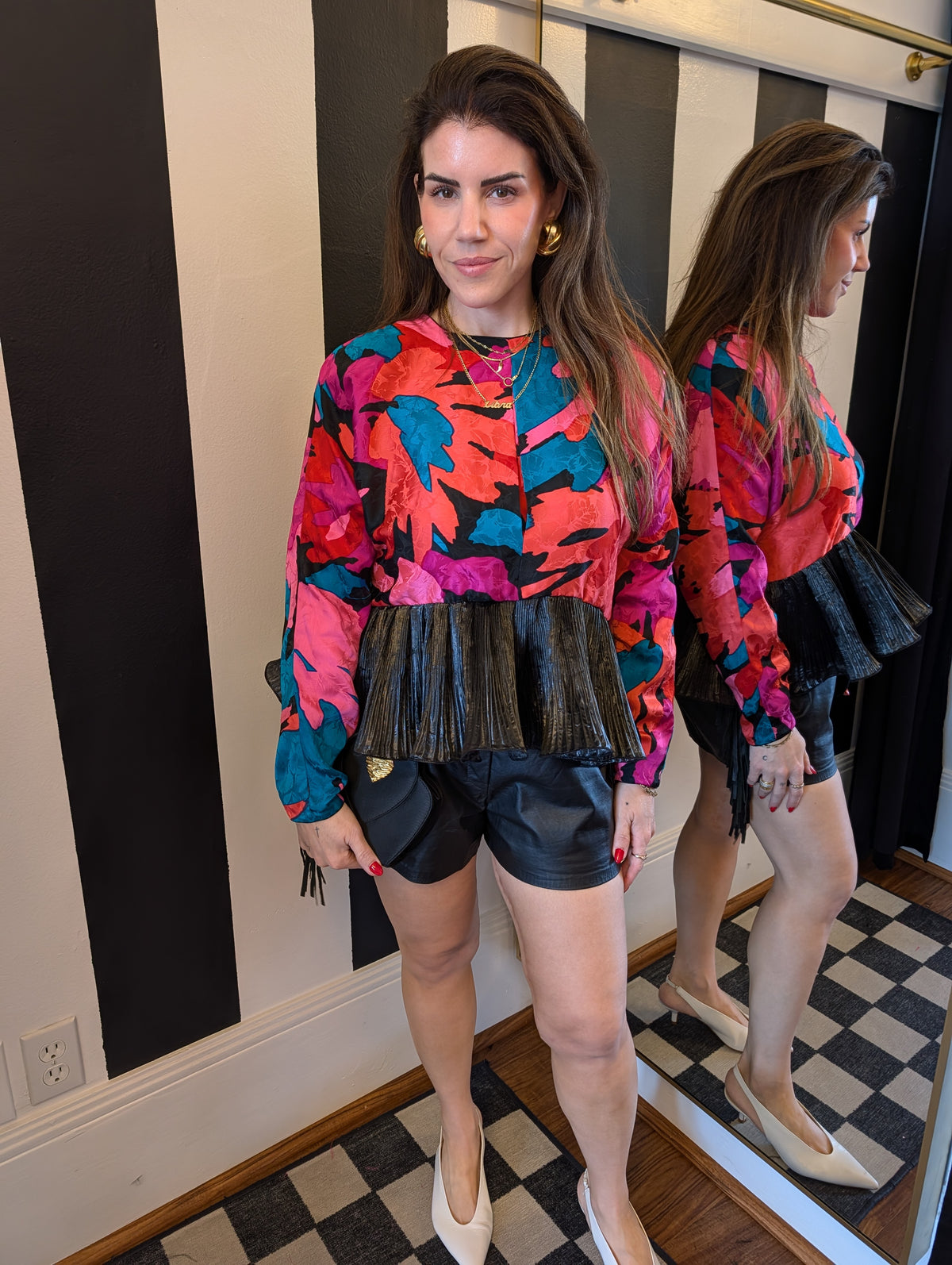 Floral Kung Silk Ruffled Rework Crop Top