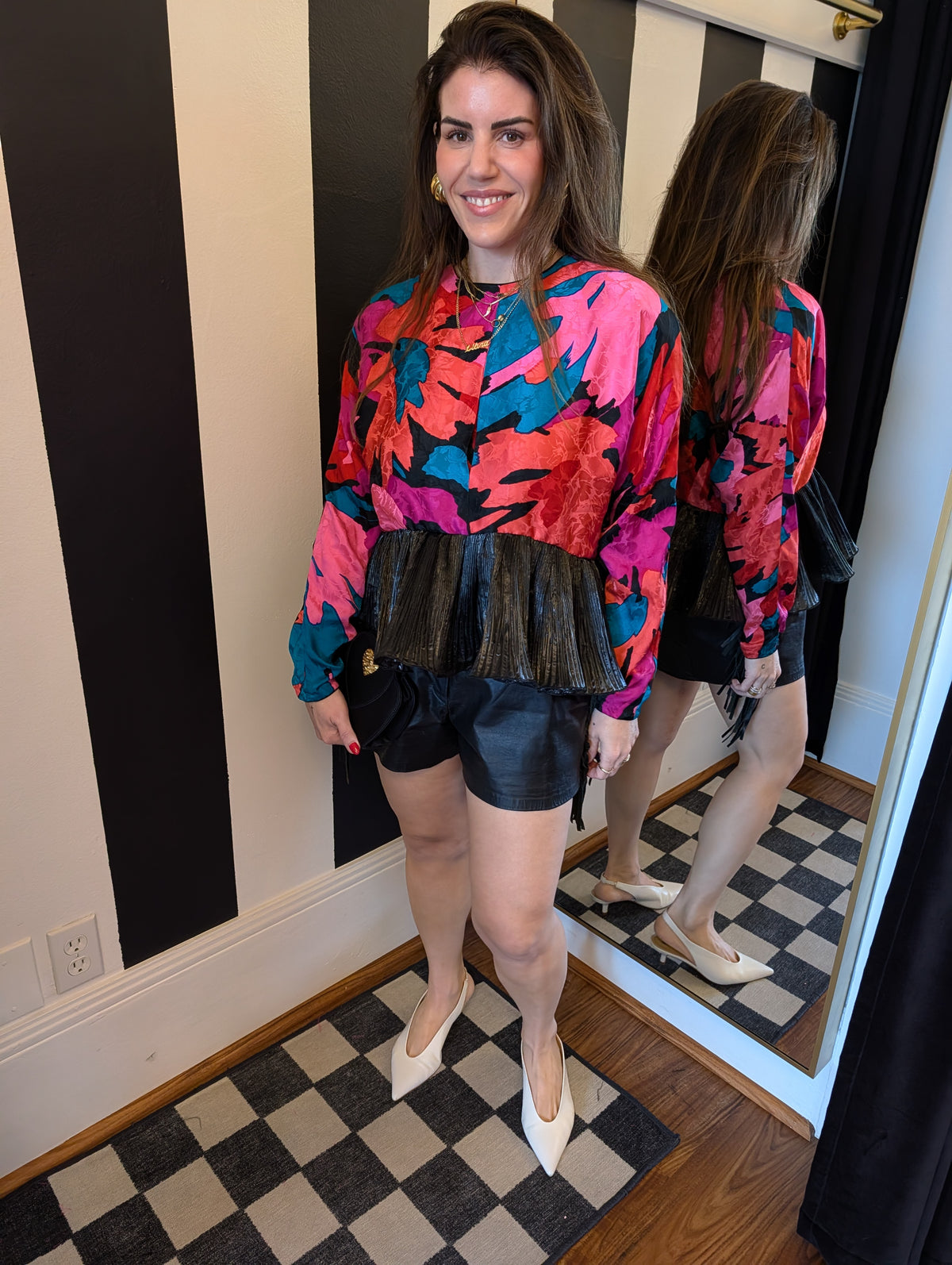 Floral Kung Silk Ruffled Rework Crop Top