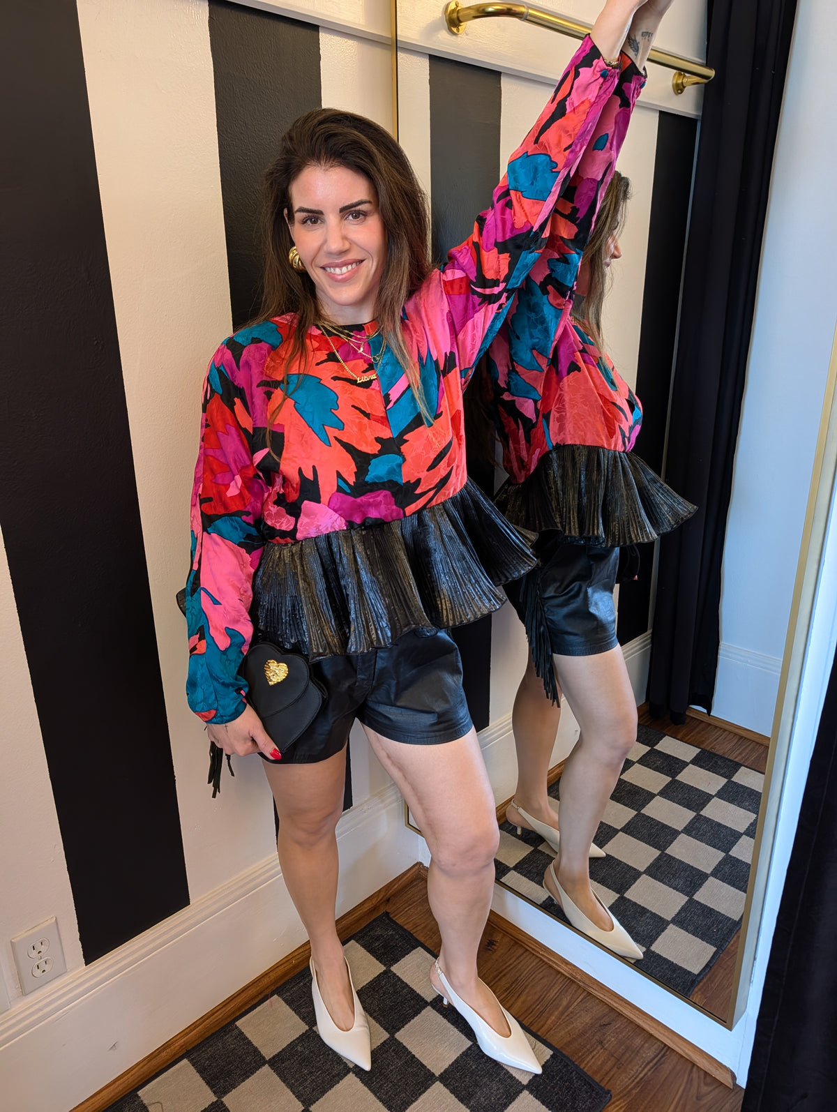 Floral Kung Silk Ruffled Rework Crop Top