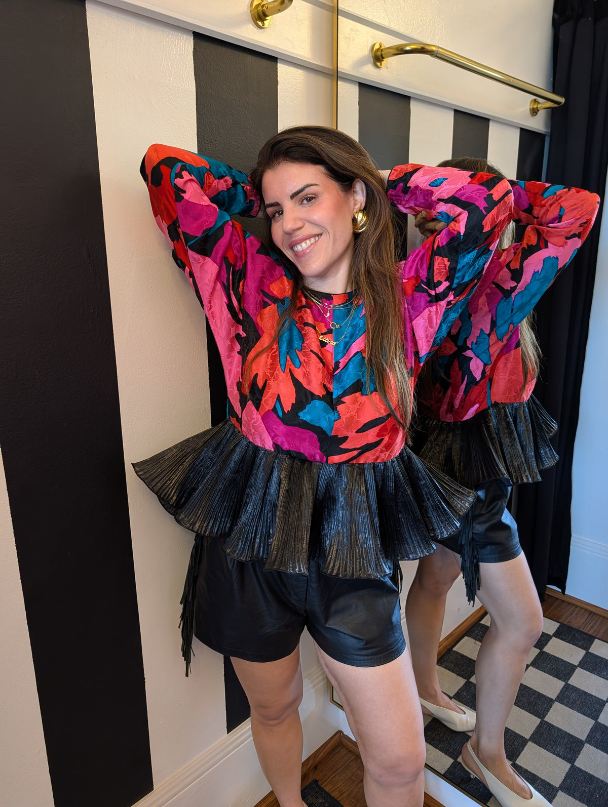 Floral Kung Silk Ruffled Rework Crop Top
