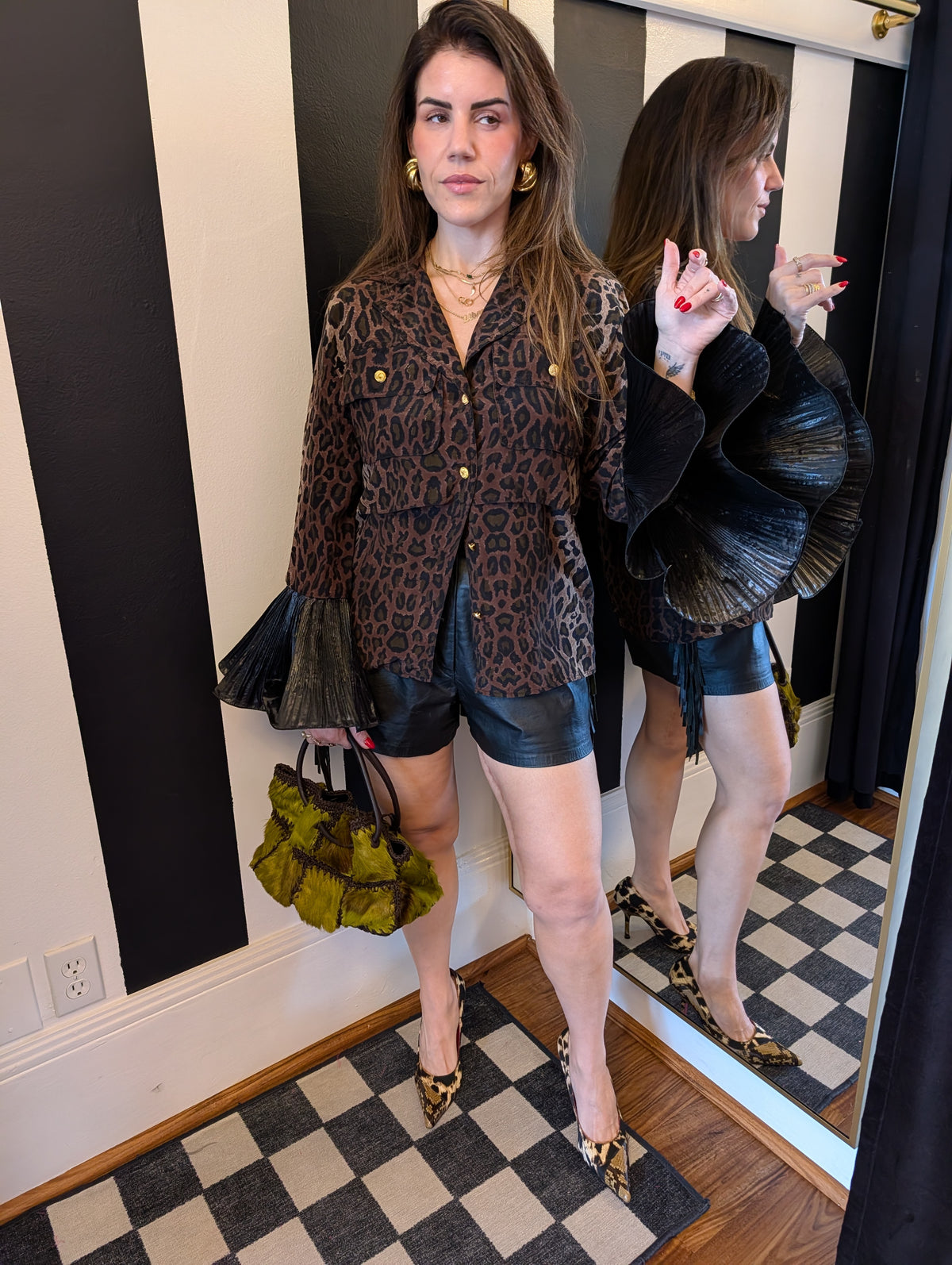 Leopard Silk Ruffle Rework Top