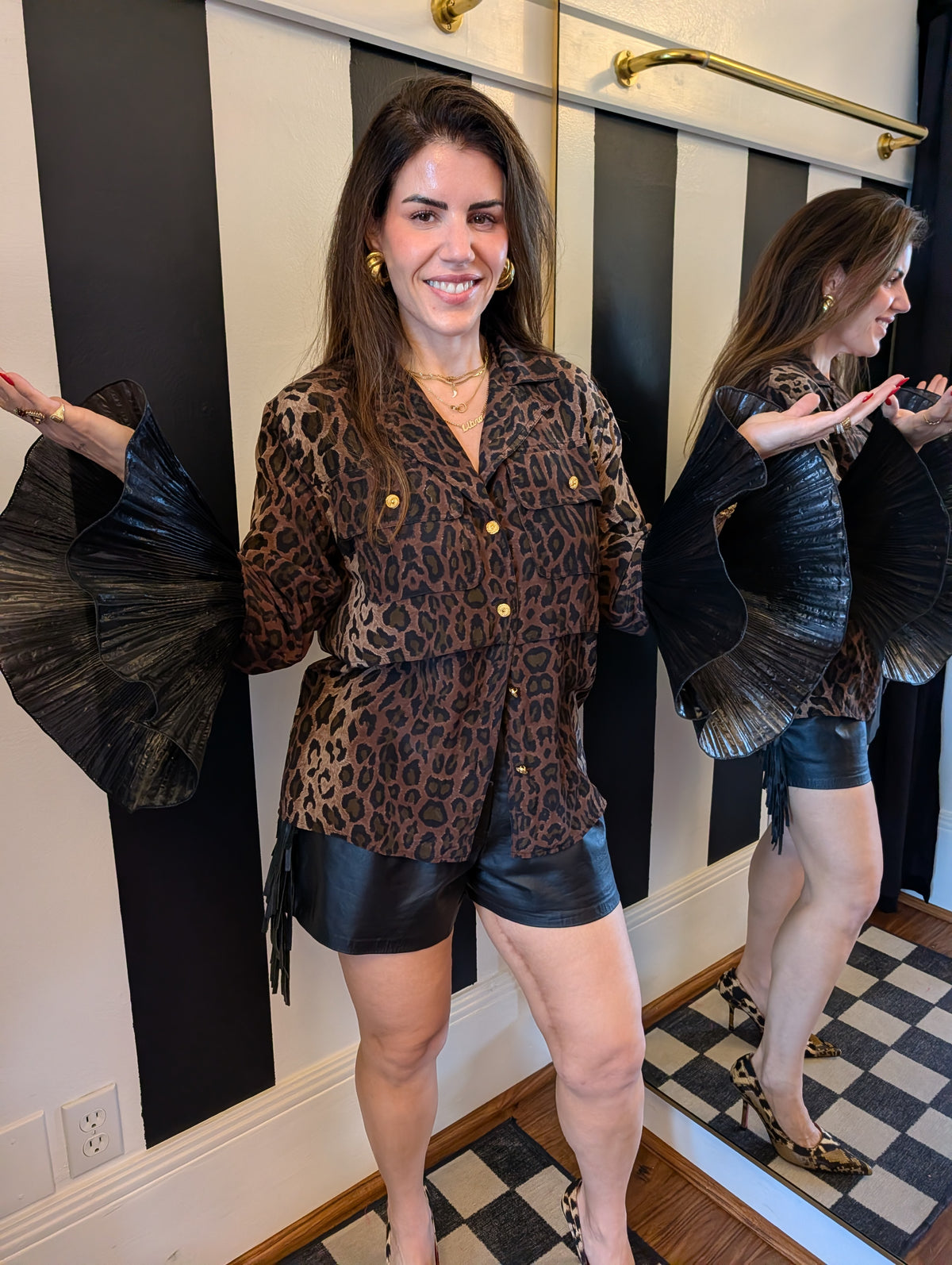 Leopard Silk Ruffle Rework Top