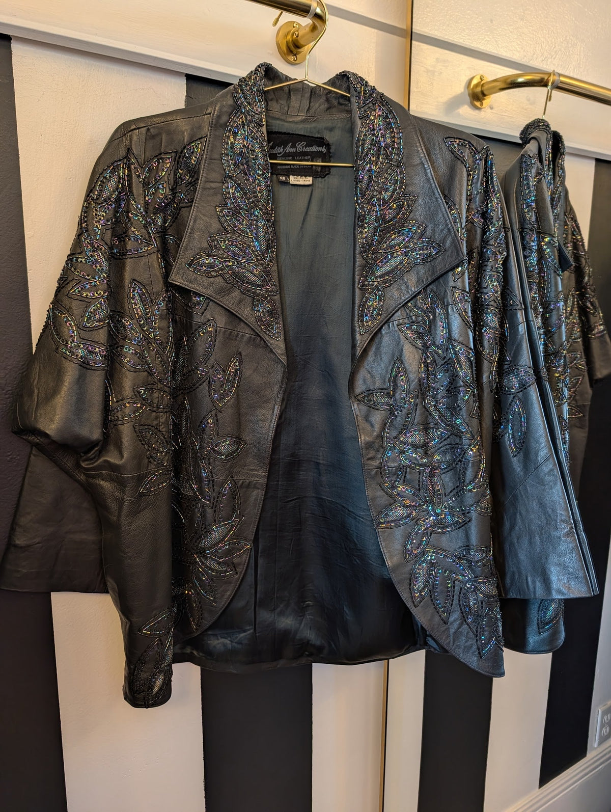 Sequin Beaded Leather Batwing Jacket