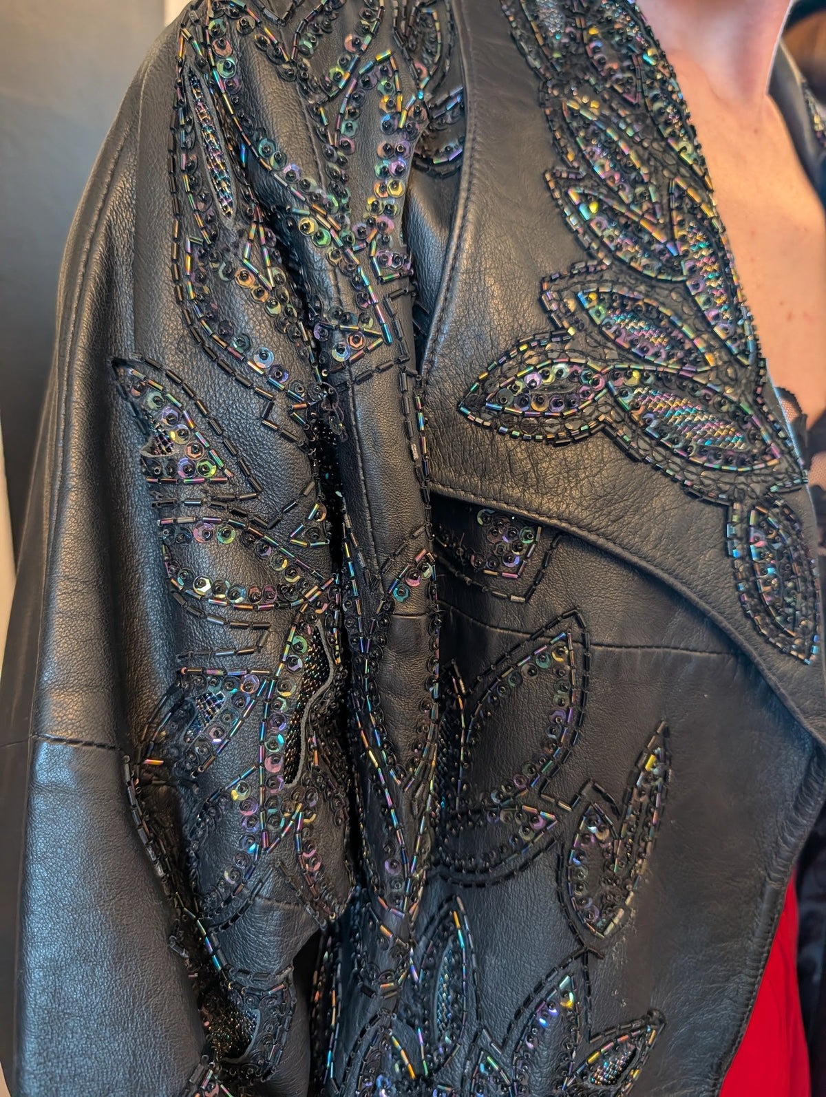 Sequin Beaded Leather Batwing Jacket