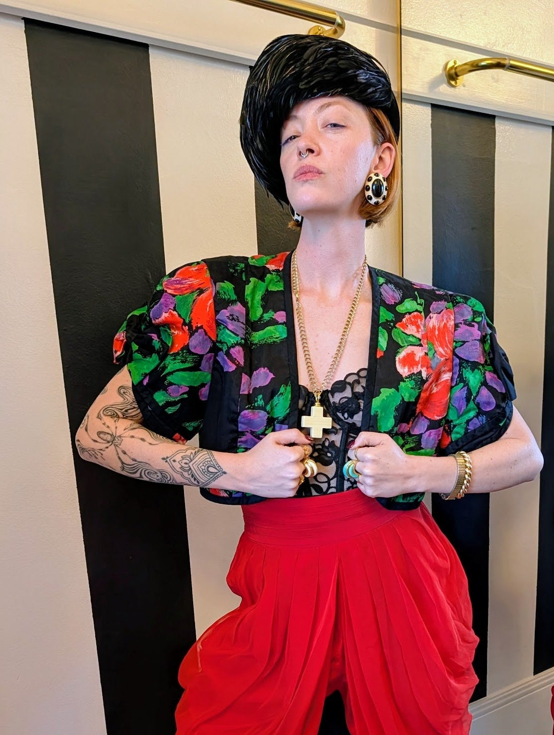 Floral Cotton Bolero with Bow Sleeves