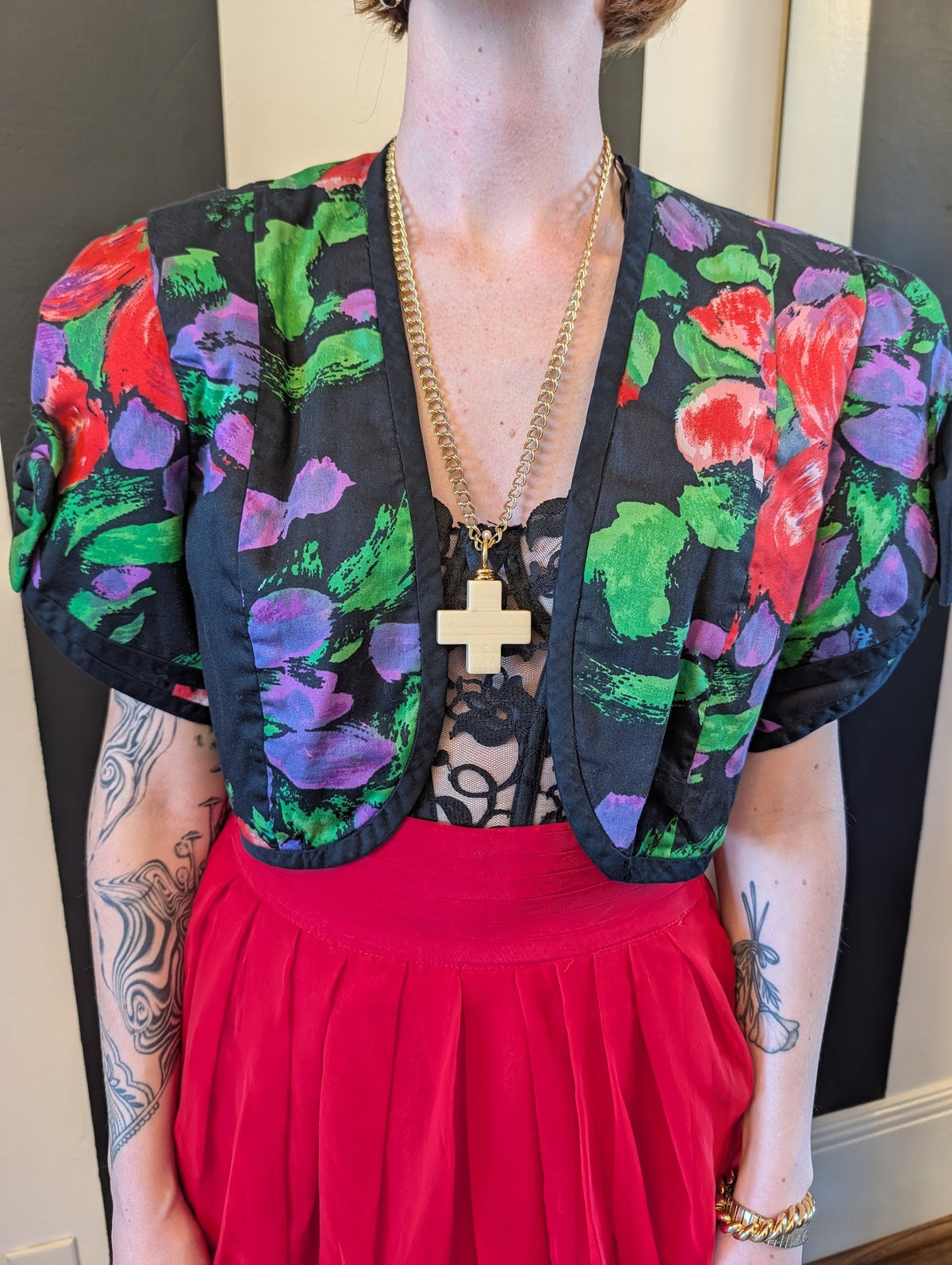 Floral Cotton Bolero with Bow Sleeves