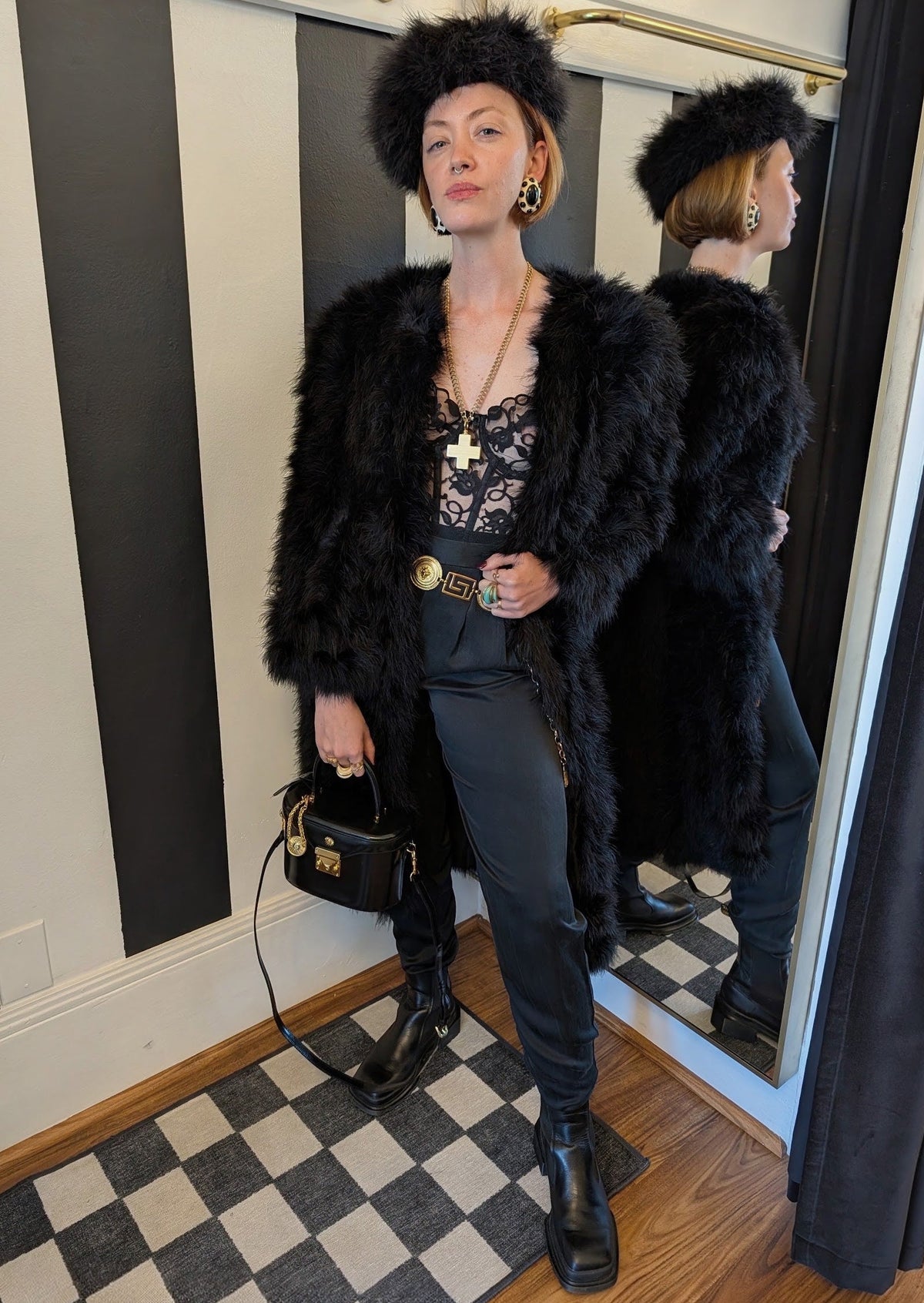 Black Feather Jacket with Side Slits