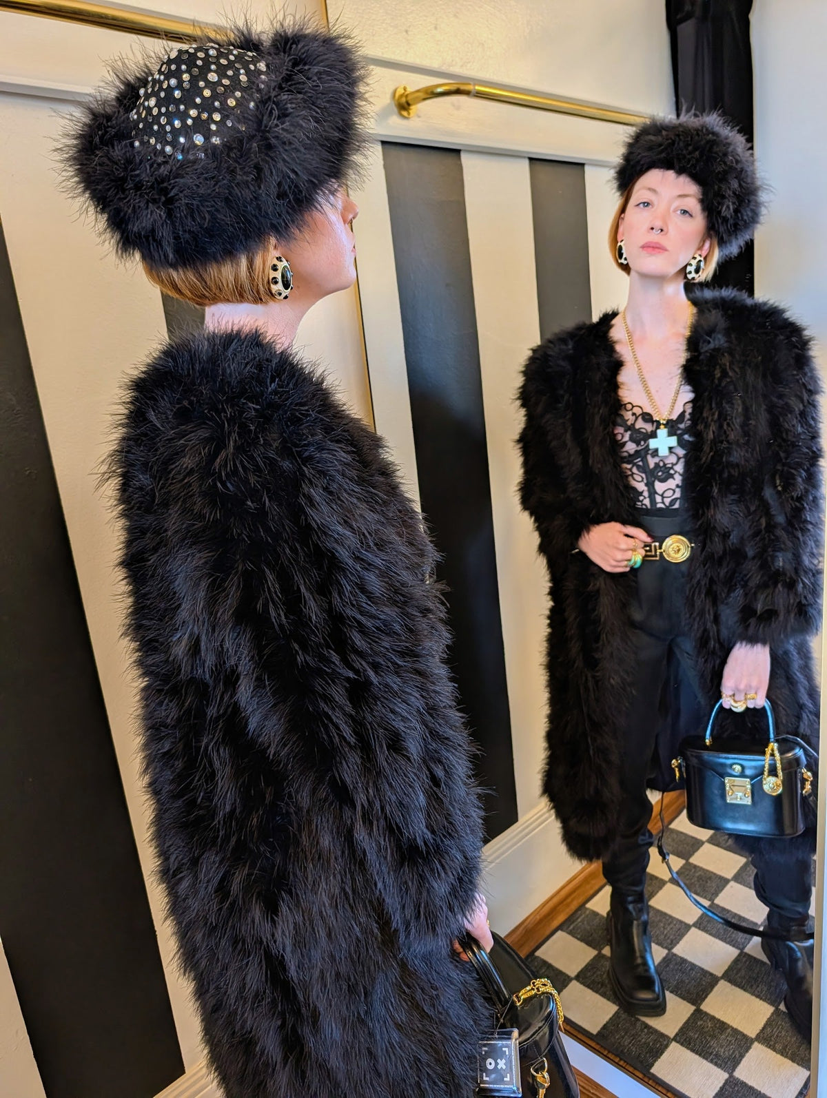 Black Feather Jacket with Side Slits