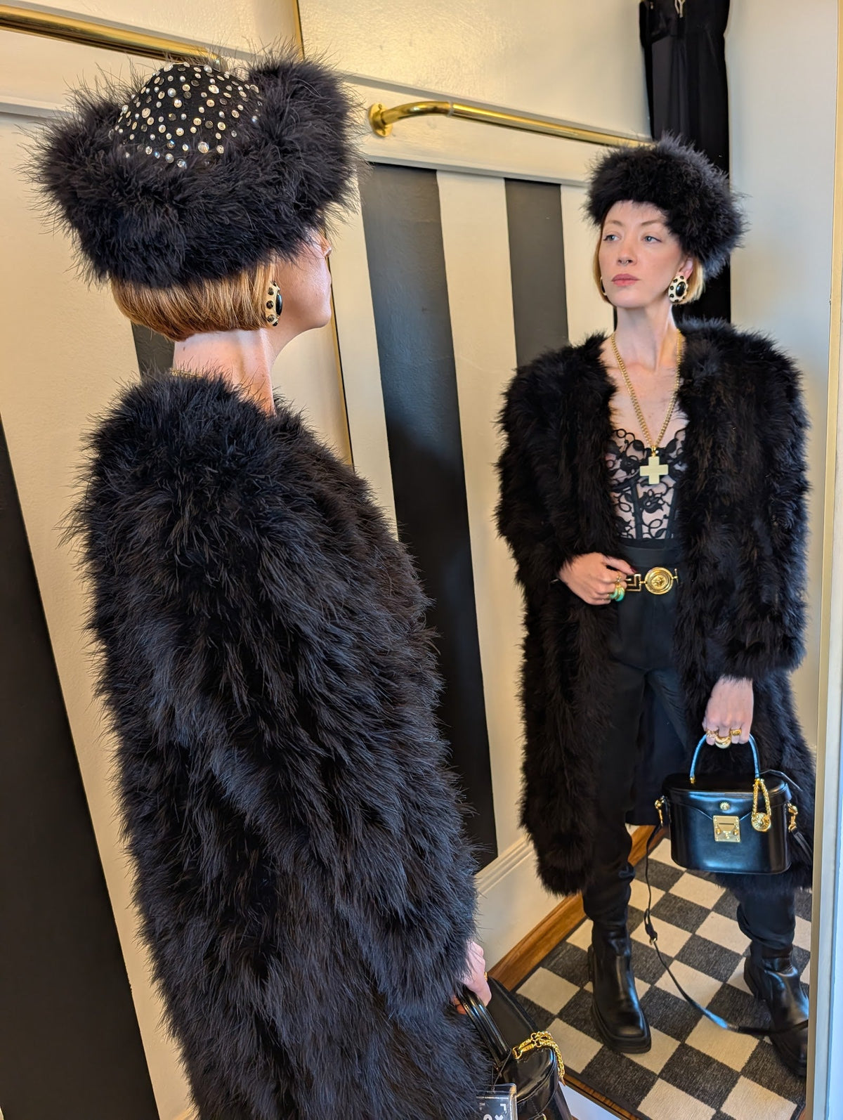 Black Feather Jacket with Side Slits