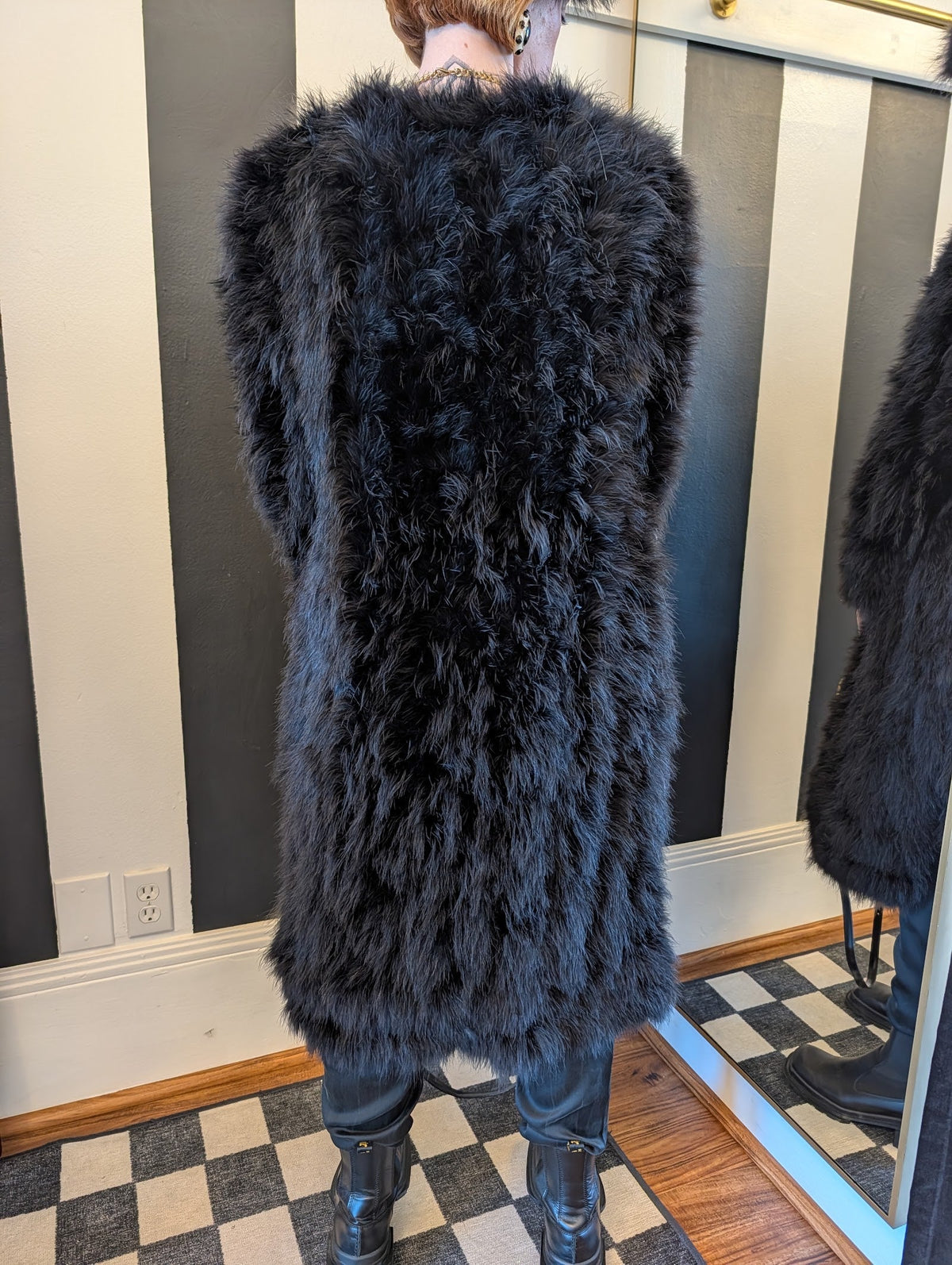 Black Feather Jacket with Side Slits