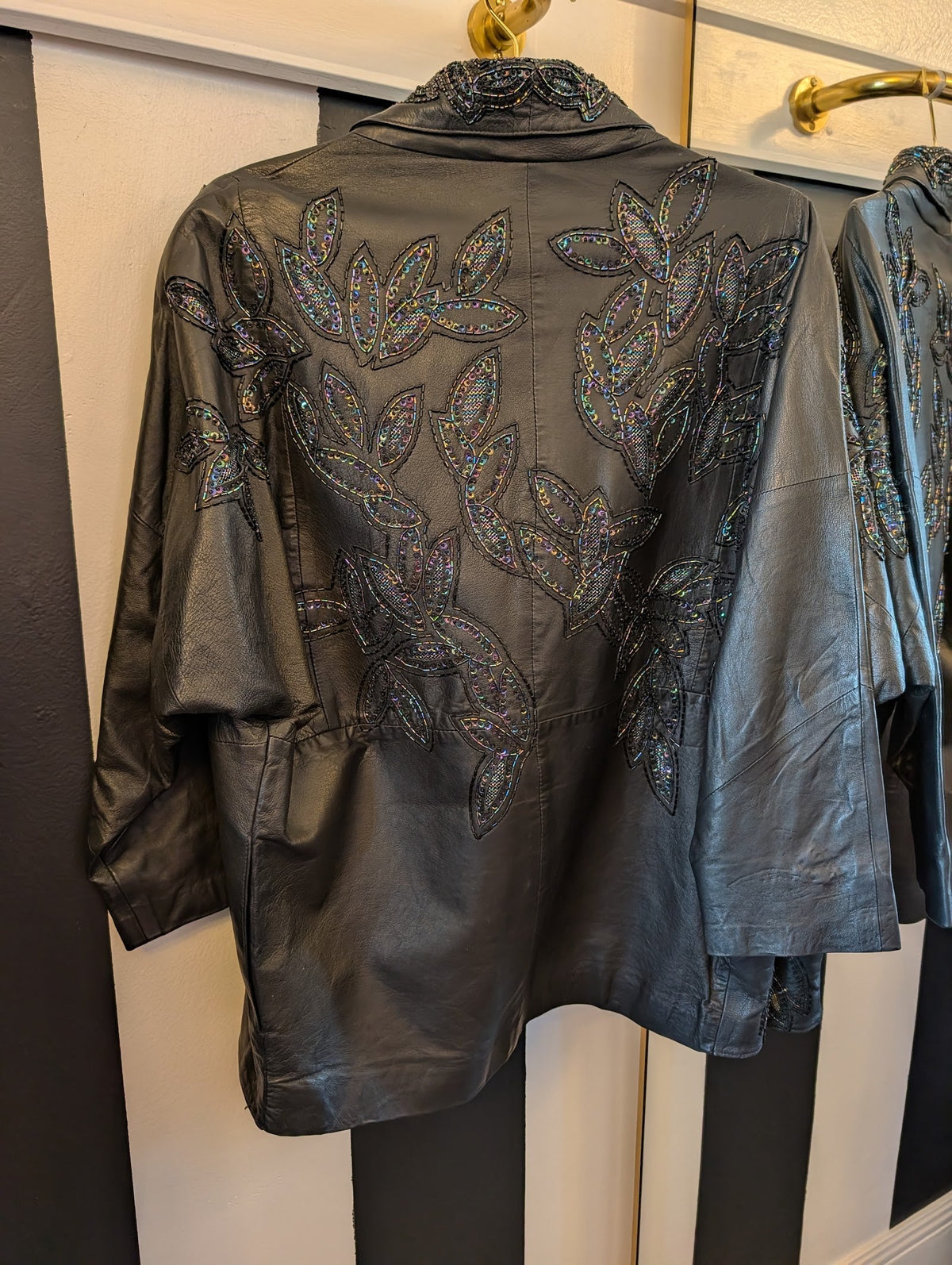 Sequin Beaded Leather Batwing Jacket