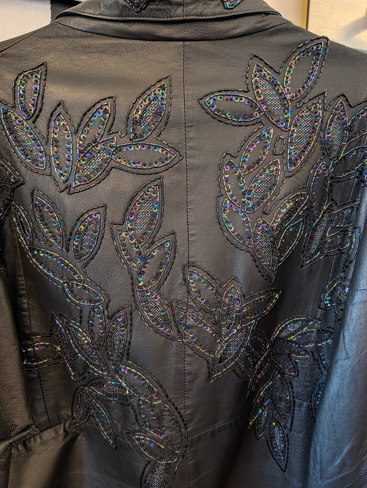 Sequin Beaded Leather Batwing Jacket