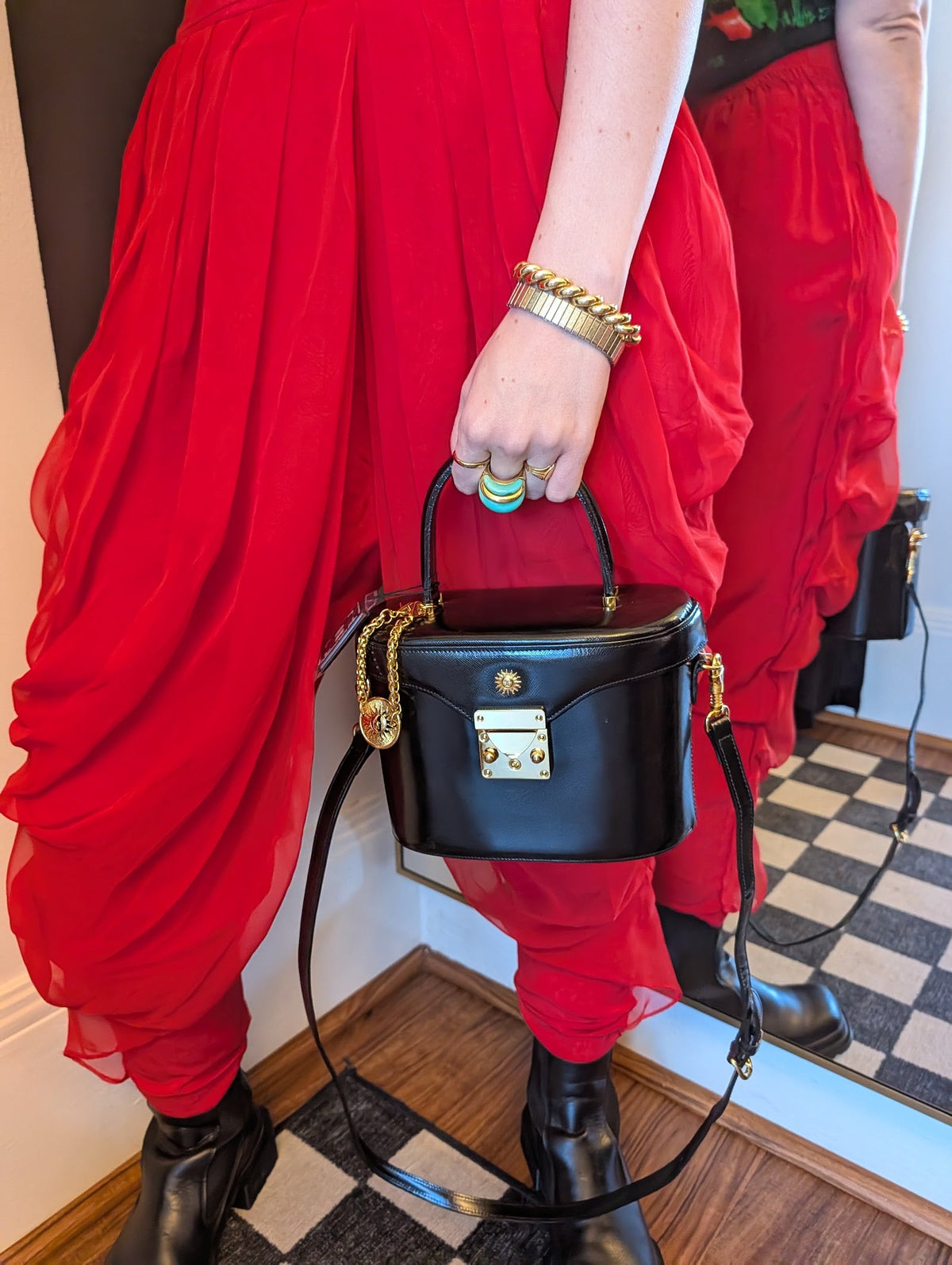80s Red Rayon and Chiffon Harem pants