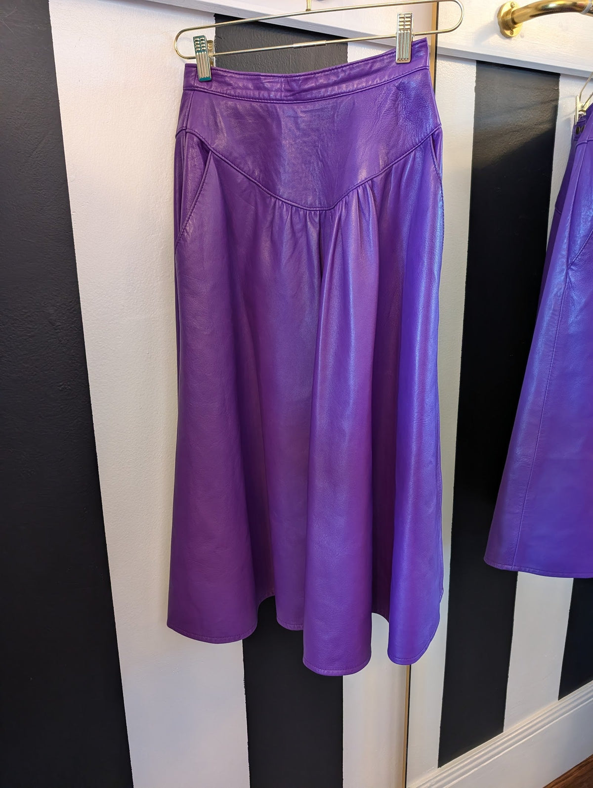 Purple Leather A-Line Skirt
