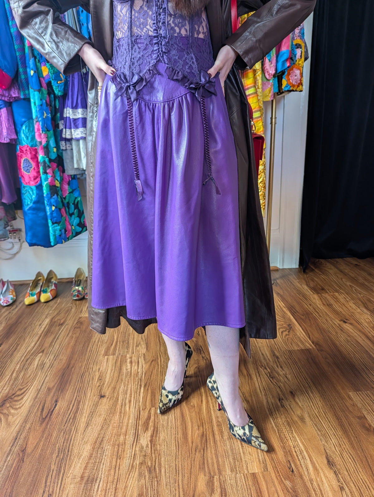Purple Leather A-Line Skirt