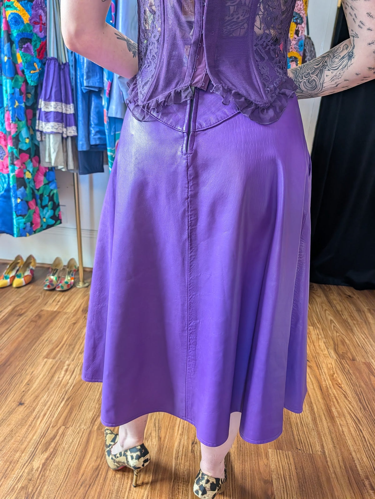 Purple Leather A-Line Skirt