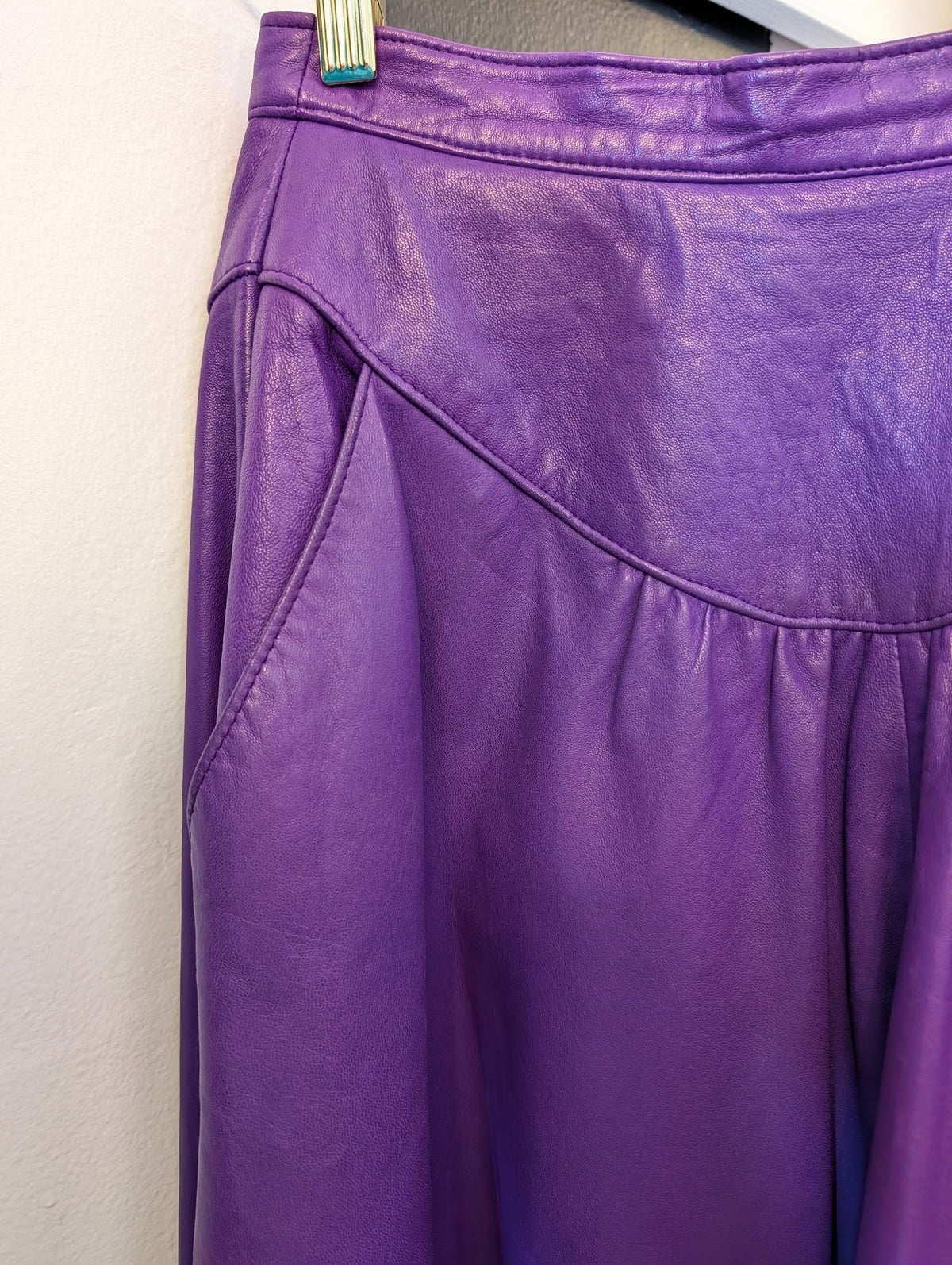 Purple Leather A-Line Skirt