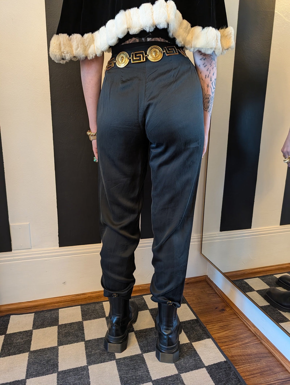Black Silk High-Waisted Trouser pant