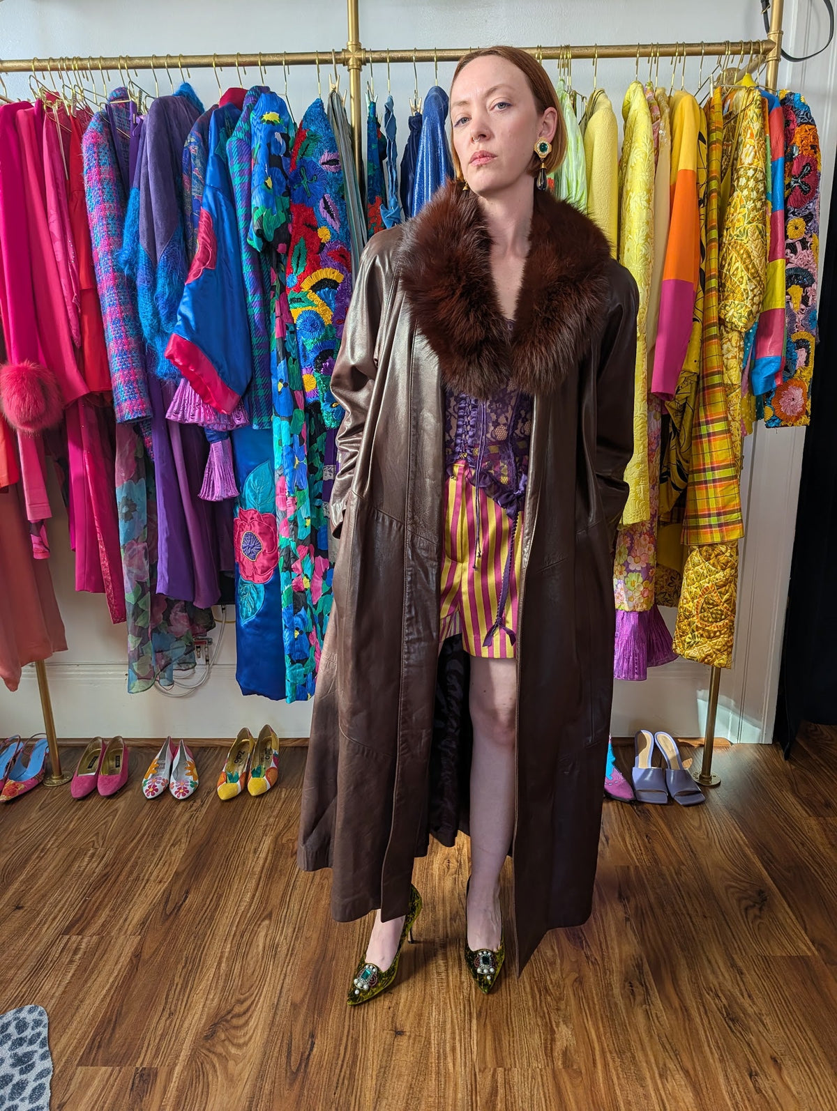 Chocolate Brown Leather Swing Coat