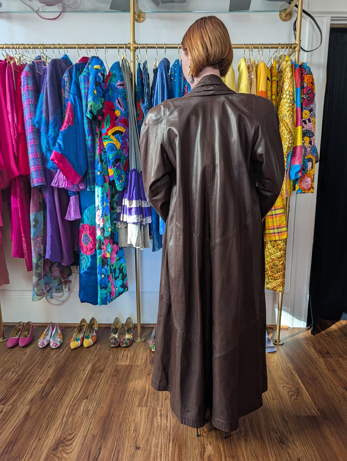 Chocolate Brown Leather Swing Coat