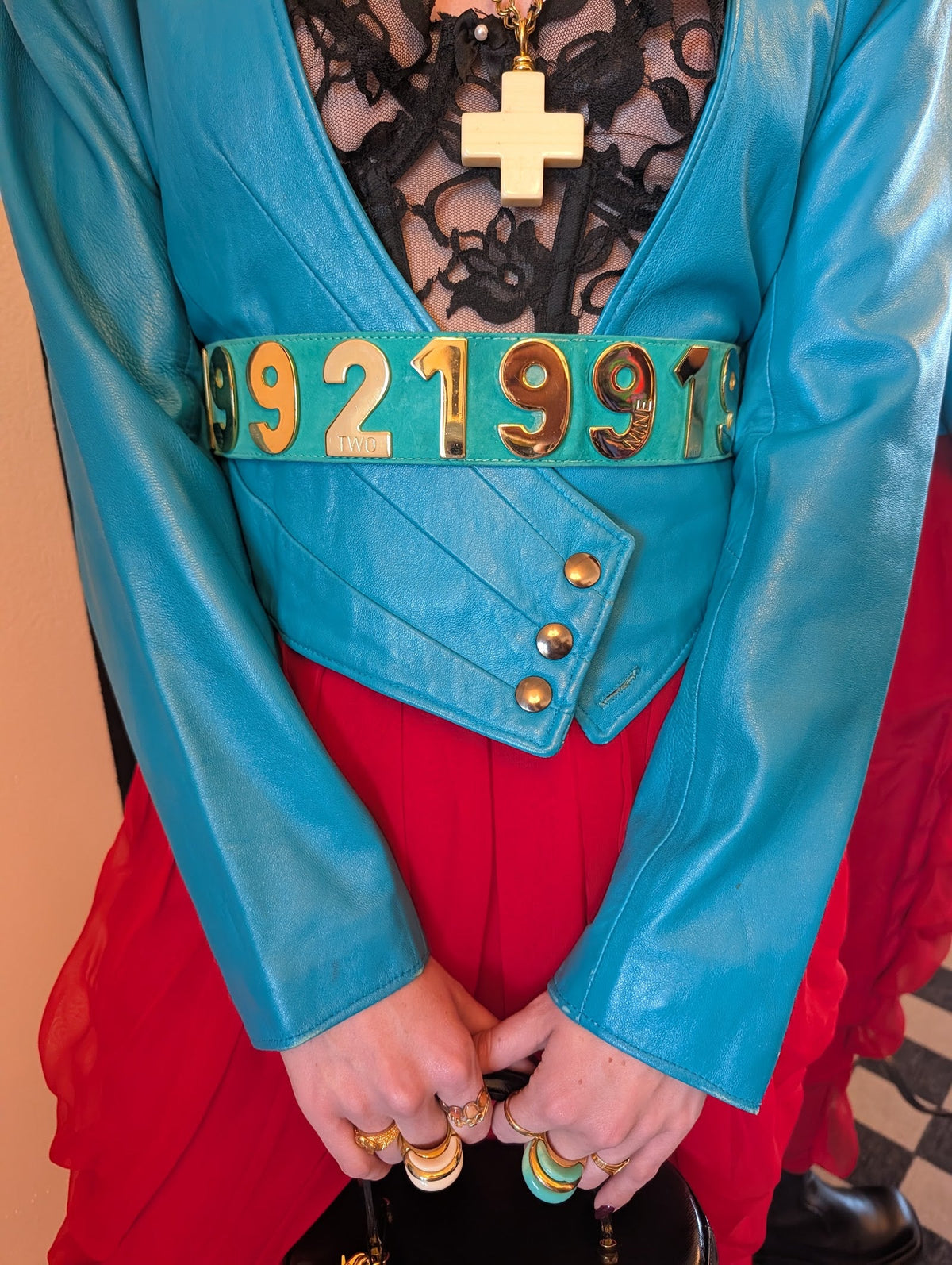 Teal Leather Cropped Jacket