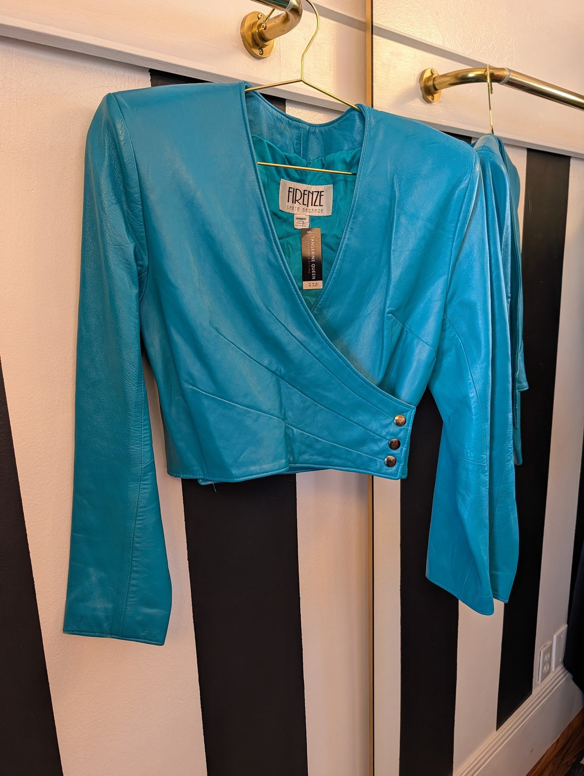 Teal Leather Cropped Jacket