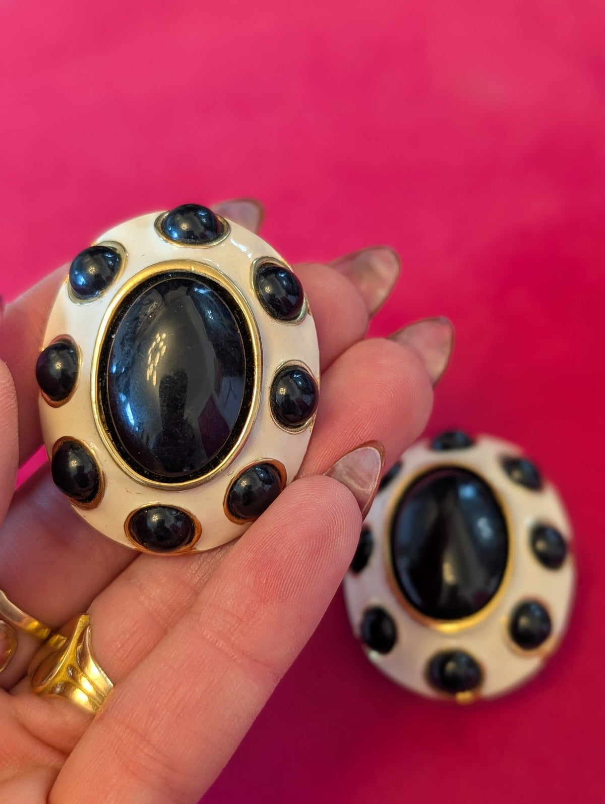 Black and White Oversized Clip-On Earrings