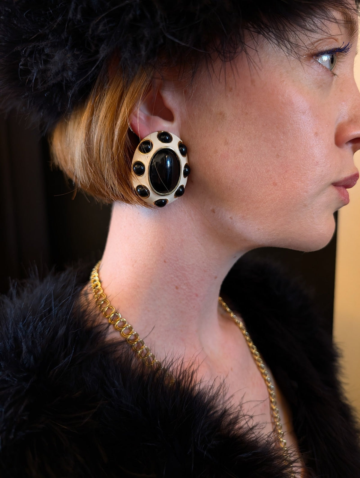 Black and White Oversized Clip-On Earrings
