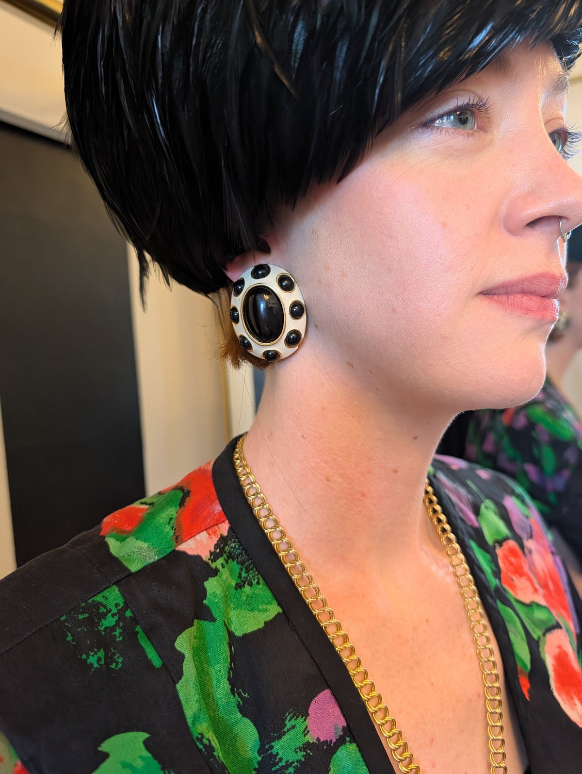 Black and White Oversized Clip-On Earrings