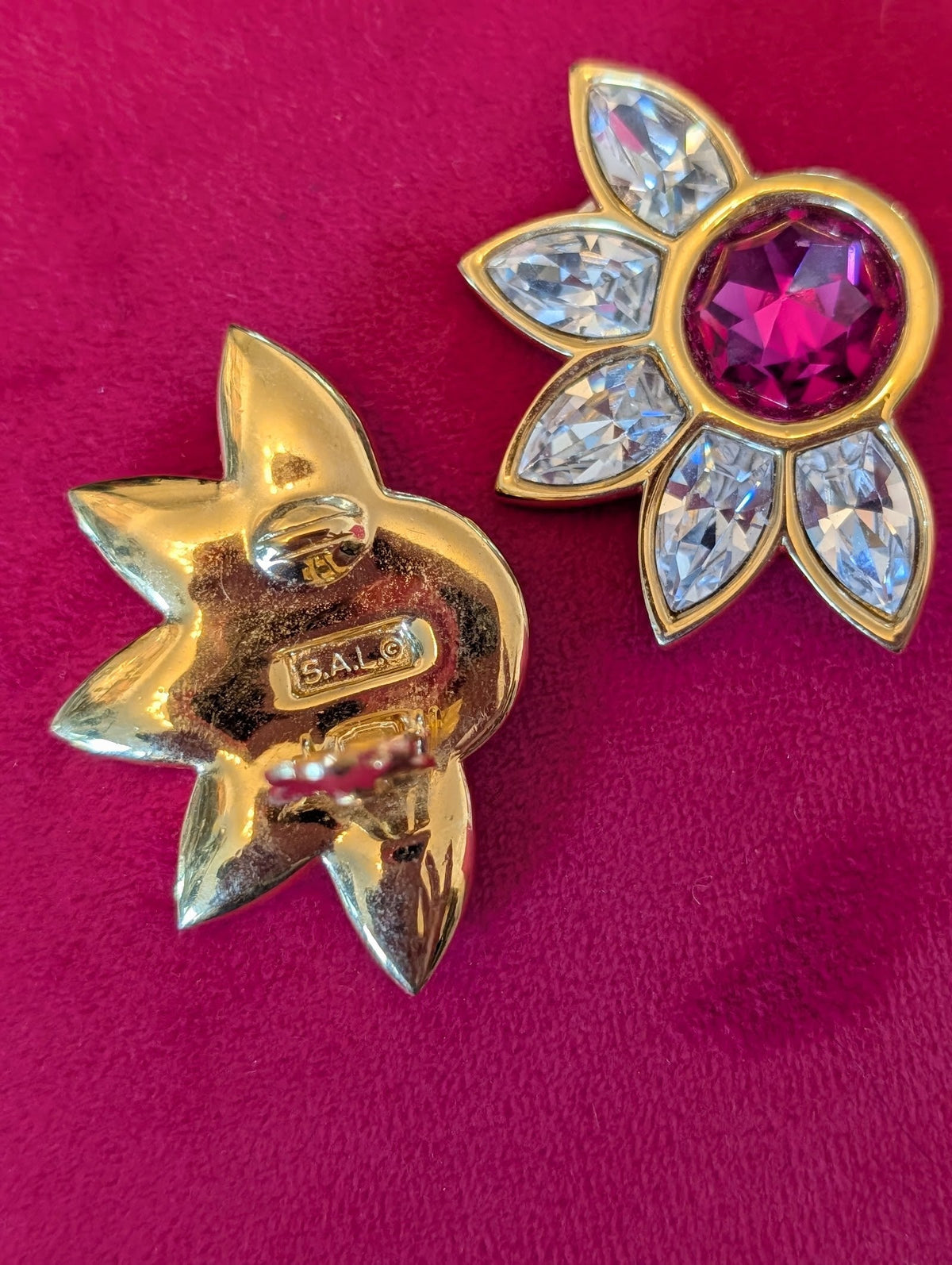 Pink and Pink Gemstone Earrings by Signed Sal