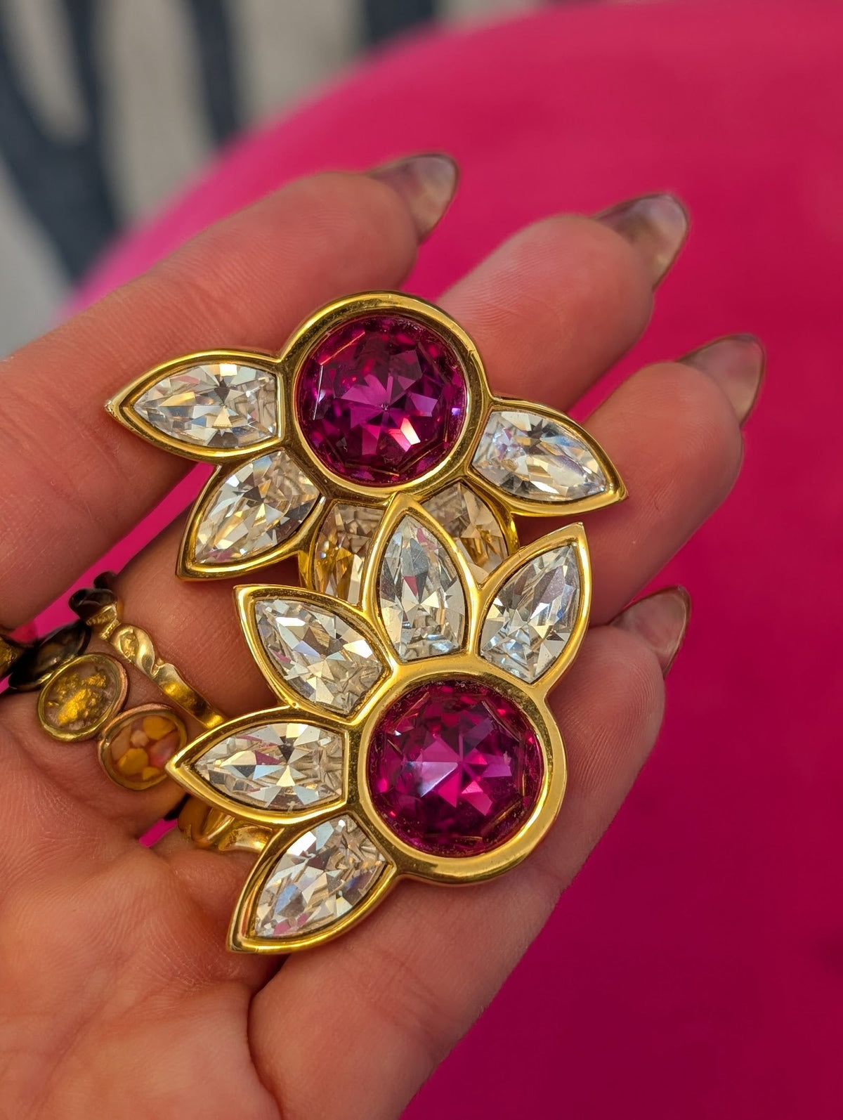 Pink and Pink Gemstone Earrings by Signed Sal
