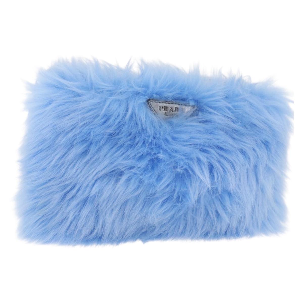 Vintage Y2K Prada Blue Faux Fur Wristlet Clutch