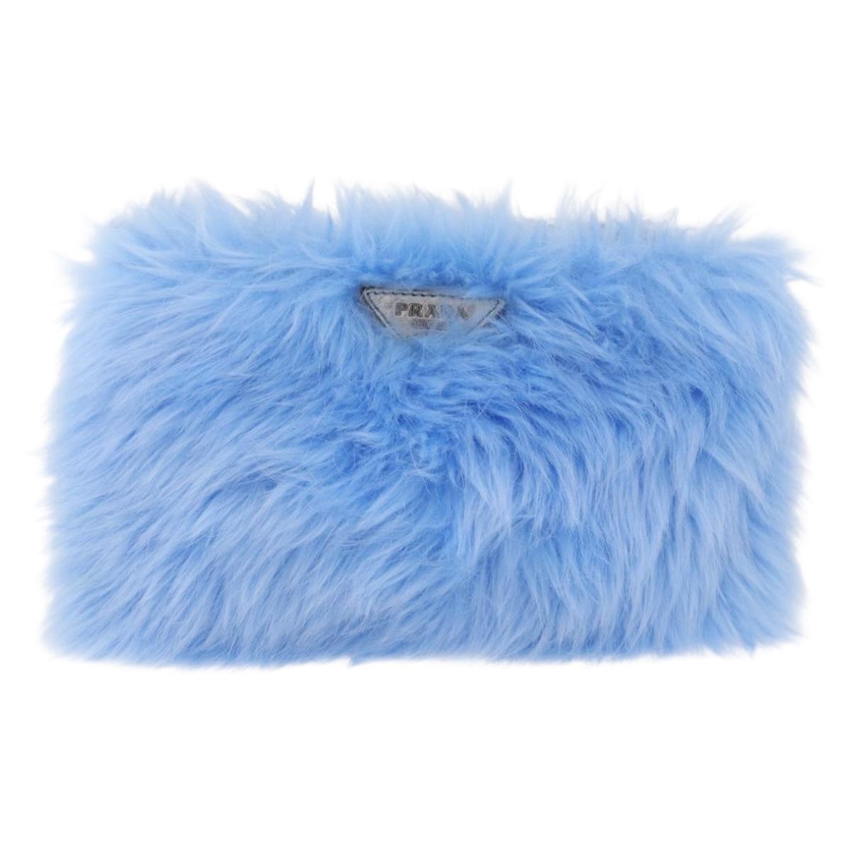 Vintage Y2K Prada Blue Faux Fur Wristlet Clutch
