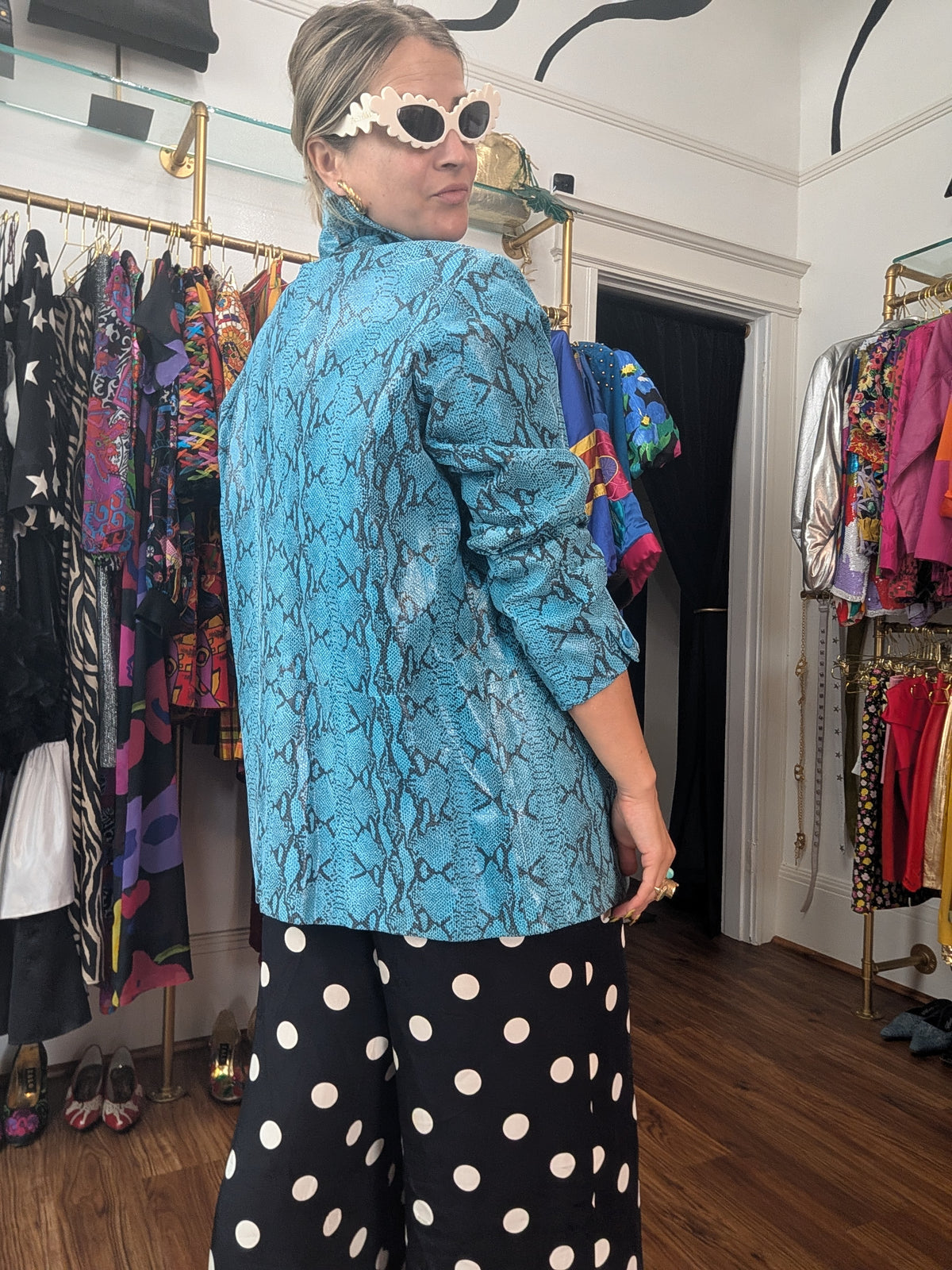 90s Blue Python Print Leather Blazer