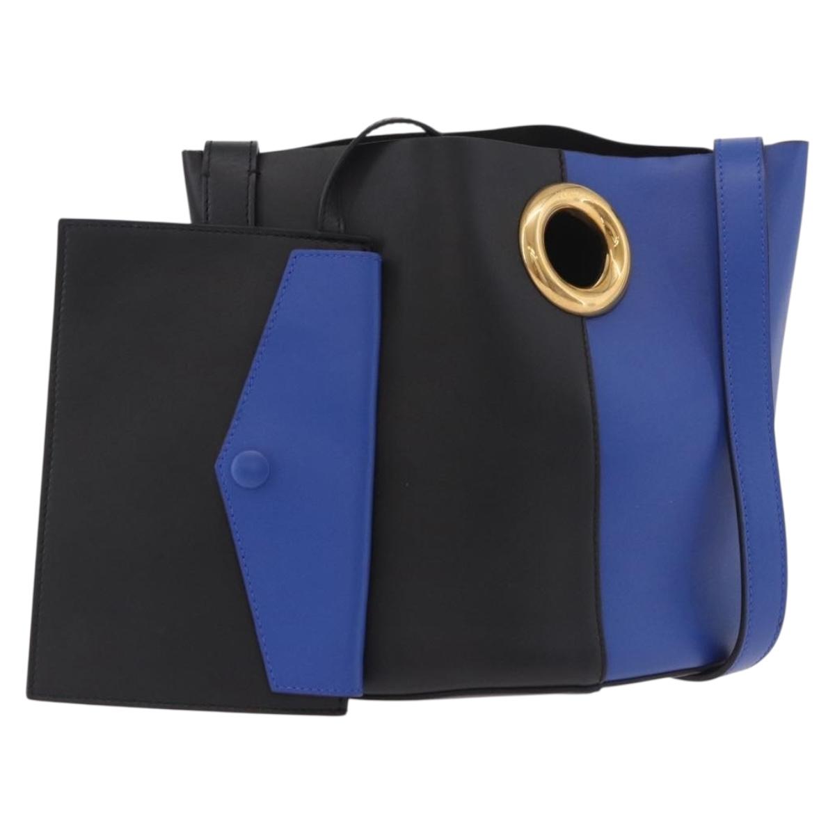 Versace Blue and Black Leather Colorblock Bucket Bag