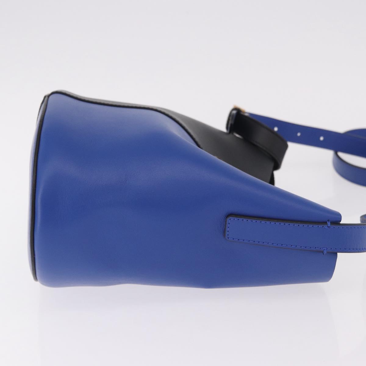 Versace Blue and Black Leather Colorblock Bucket Bag