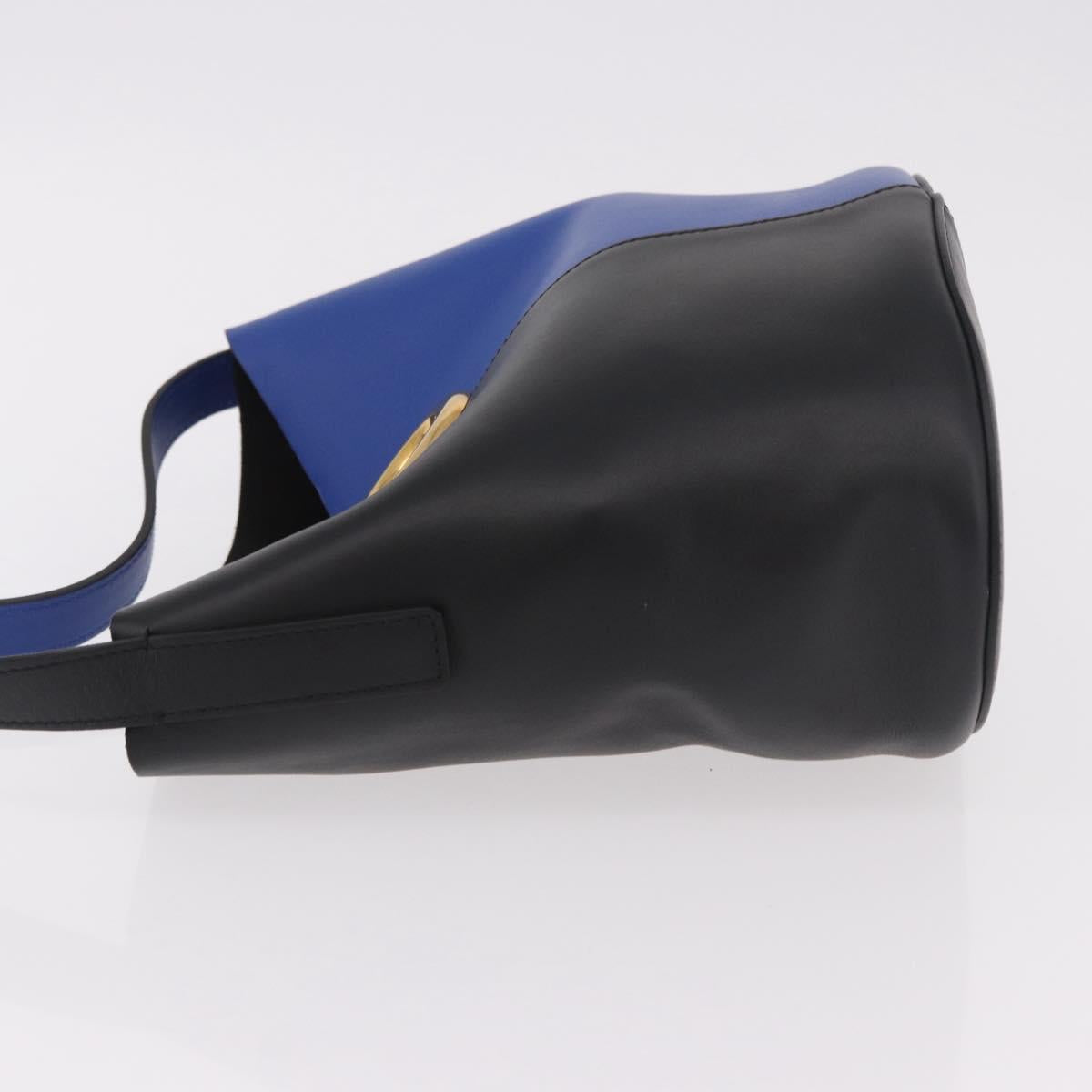 Versace Blue and Black Leather Colorblock Bucket Bag
