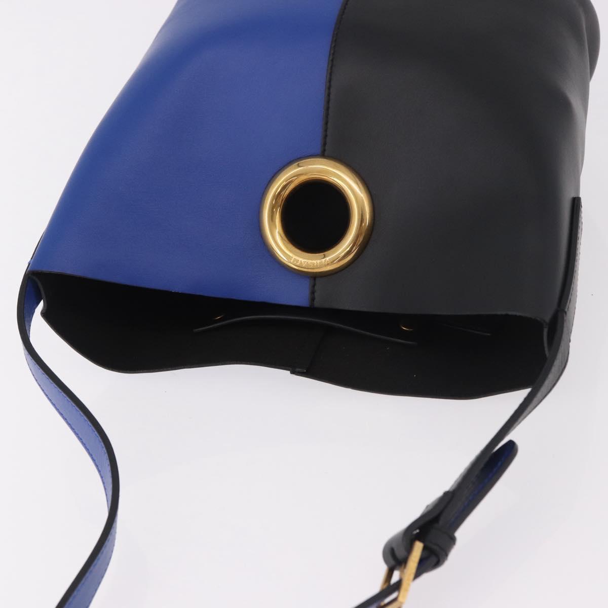 Versace Blue and Black Leather Colorblock Bucket Bag
