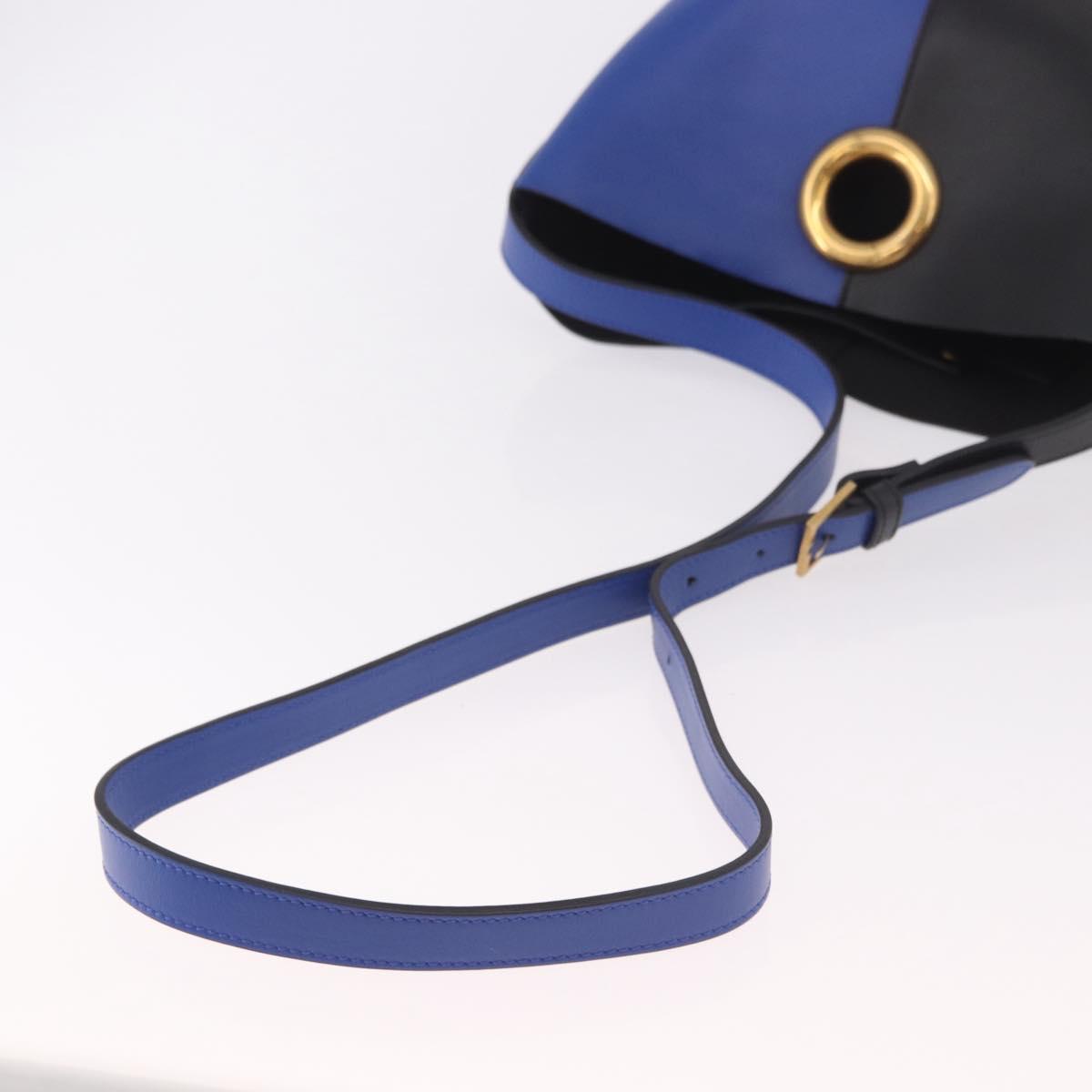 Versace Blue and Black Leather Colorblock Bucket Bag