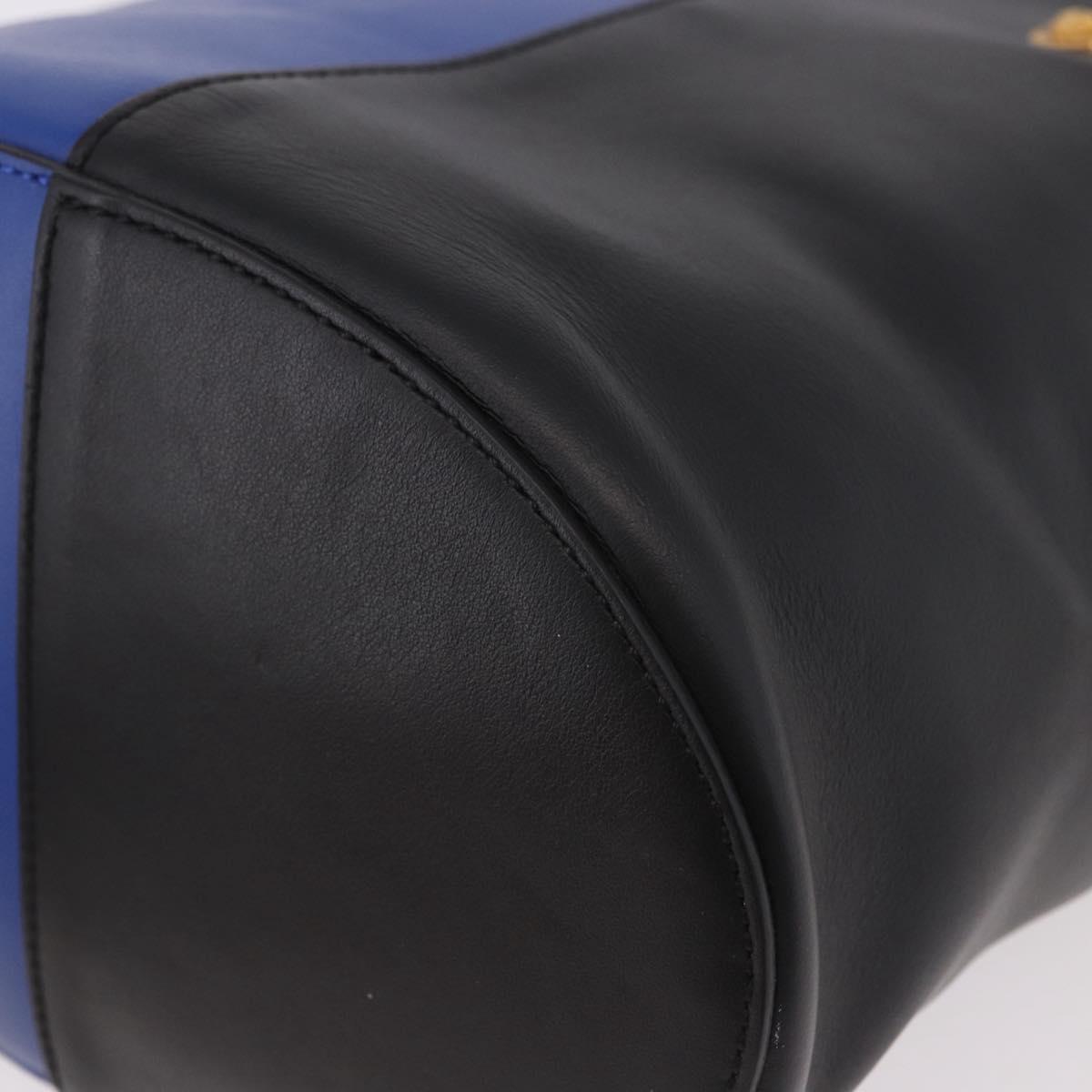 Versace Blue and Black Leather Colorblock Bucket Bag