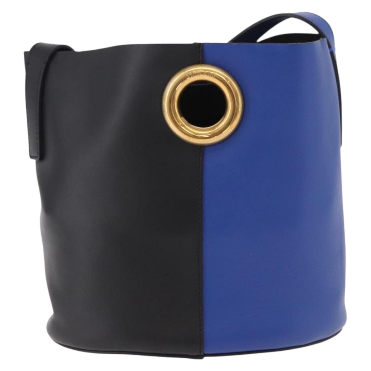 Versace Blue and Black Leather Colorblock Bucket Bag