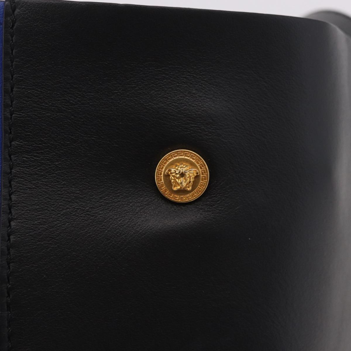 Versace Blue and Black Leather Colorblock Bucket Bag