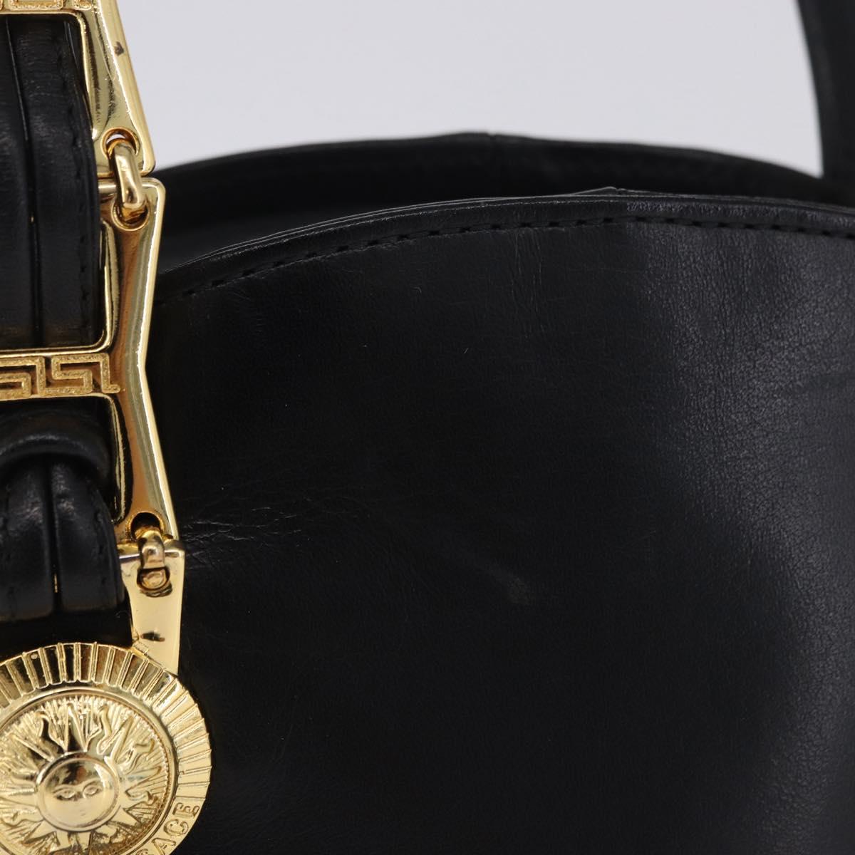 Vintage 90s Gianni Versace Black Leather Medusa Sunburst Tote