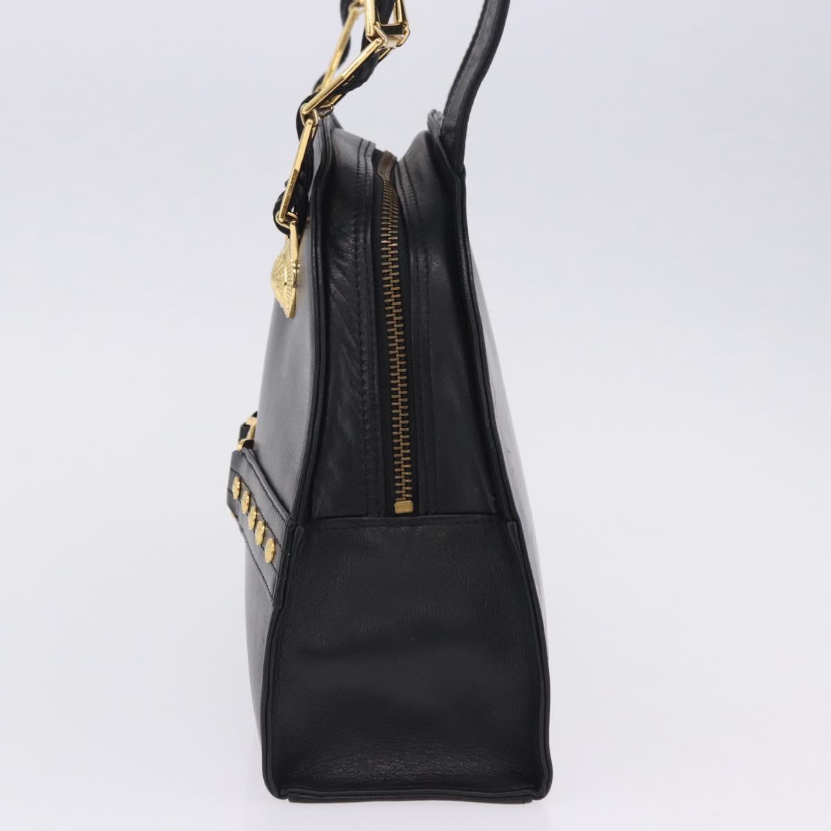 Vintage 90s Gianni Versace Black Leather Medusa Sunburst Tote