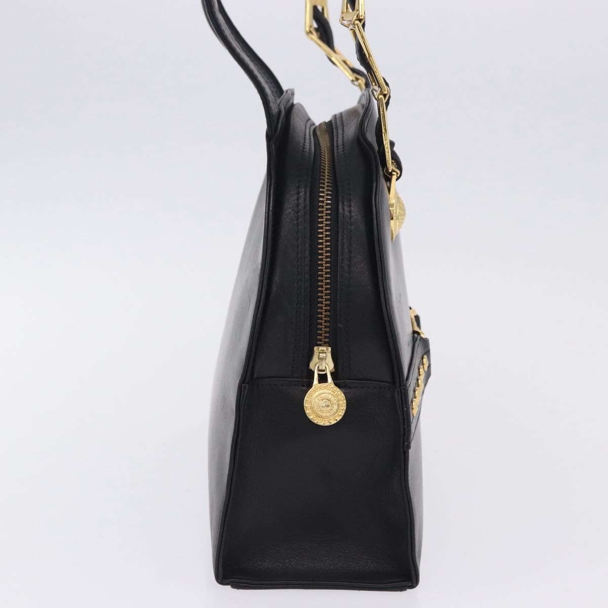 Vintage 90s Gianni Versace Black Leather Medusa Sunburst Tote