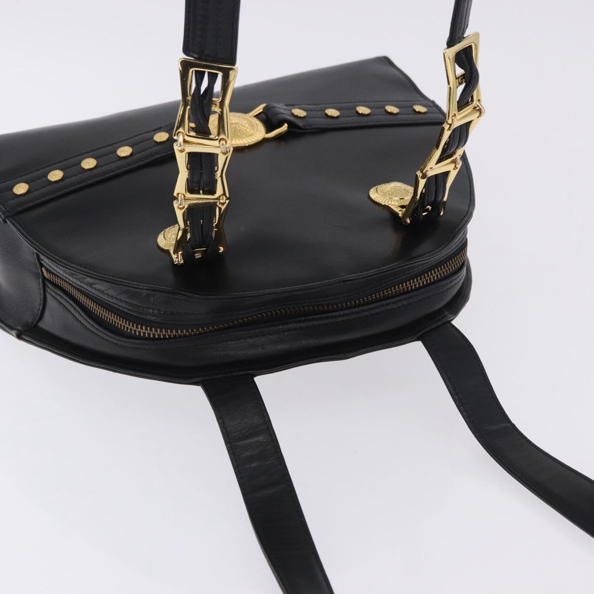 Vintage 90s Gianni Versace Black Leather Medusa Sunburst Tote