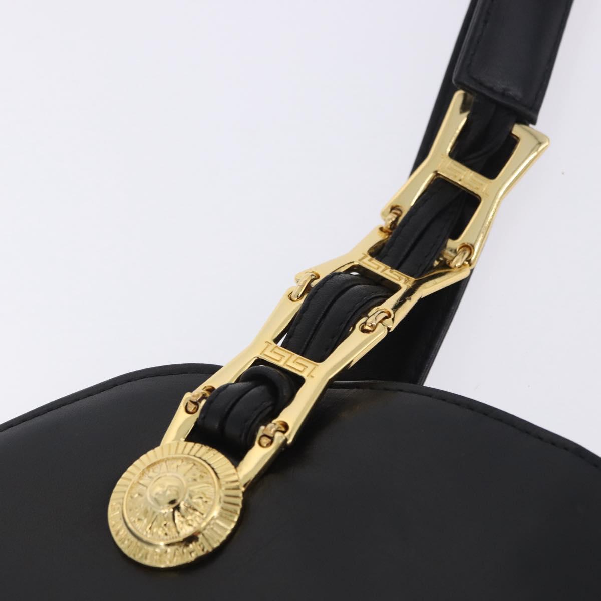 Vintage 90s Gianni Versace Black Leather Medusa Sunburst Tote