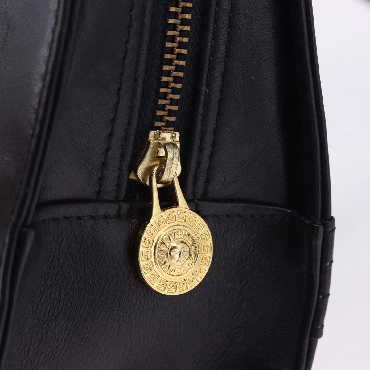 Vintage 90s Gianni Versace Black Leather Medusa Sunburst Tote