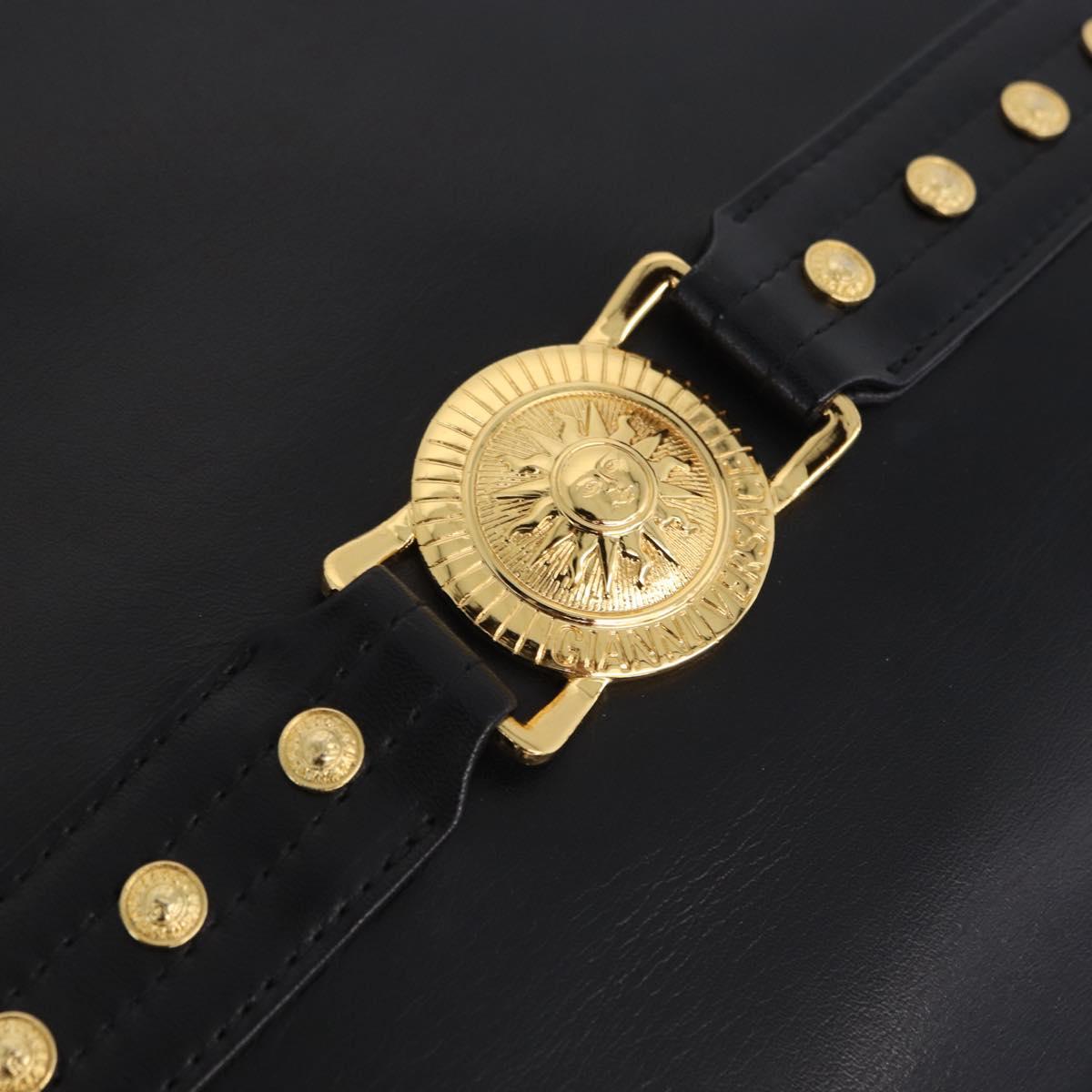 Vintage 90s Gianni Versace Black Leather Medusa Sunburst Tote