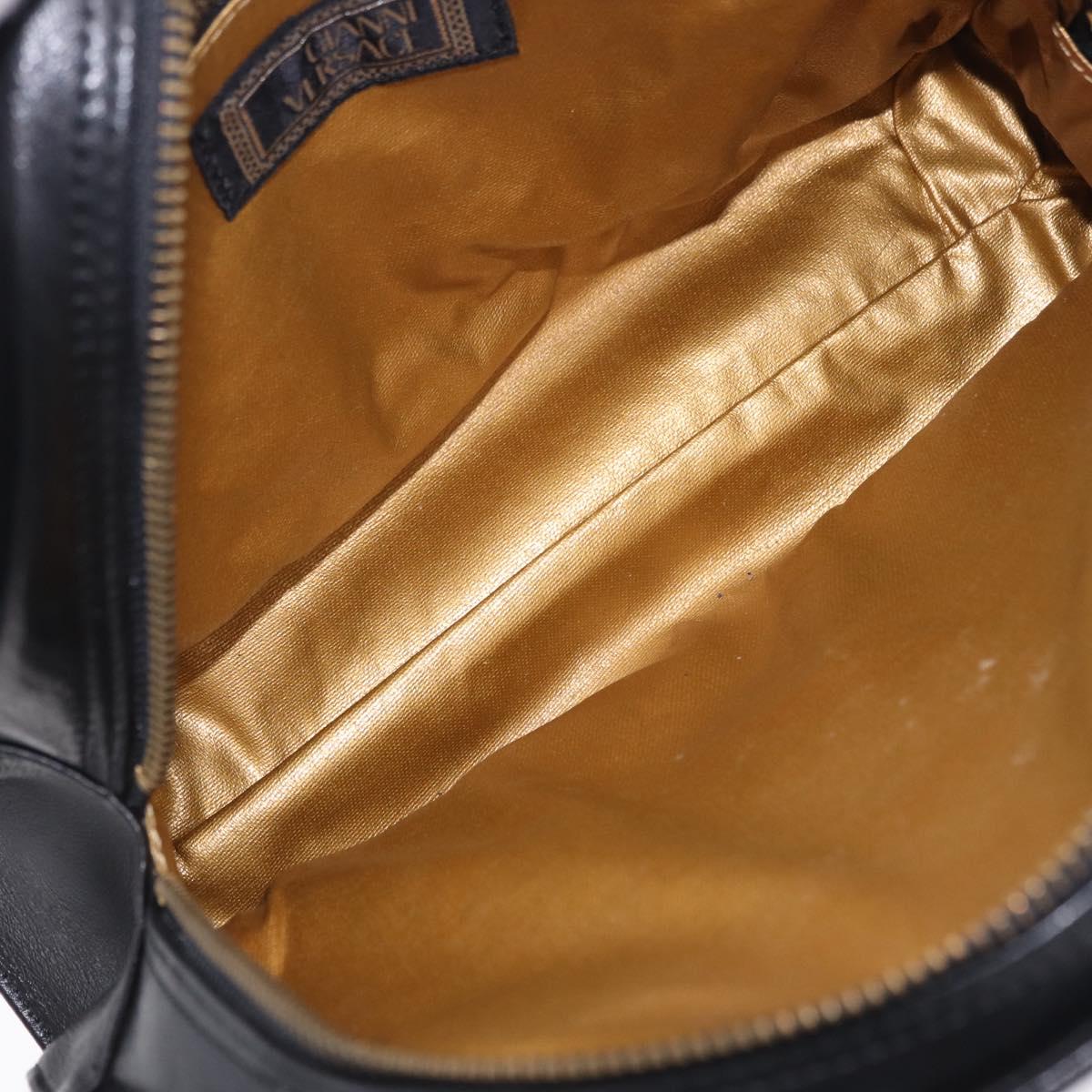 Vintage 90s Gianni Versace Black Leather Medusa Sunburst Tote